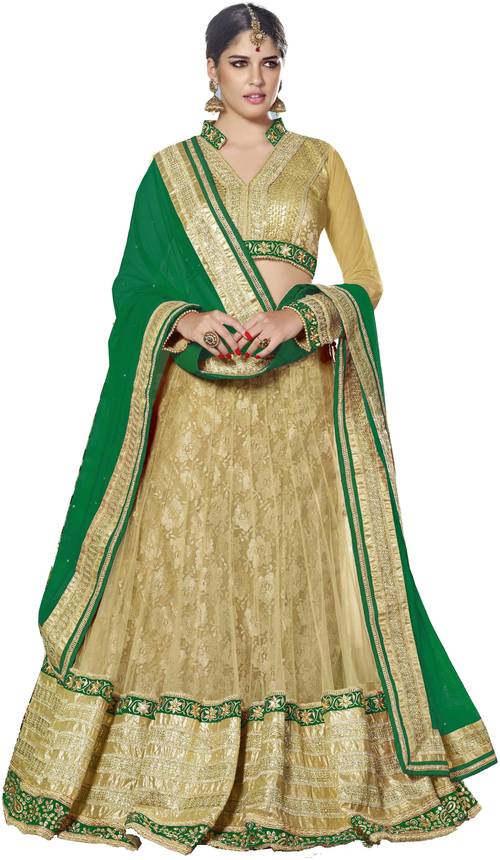 

Mahotsav Beige and Green Net Lehenga Choli
