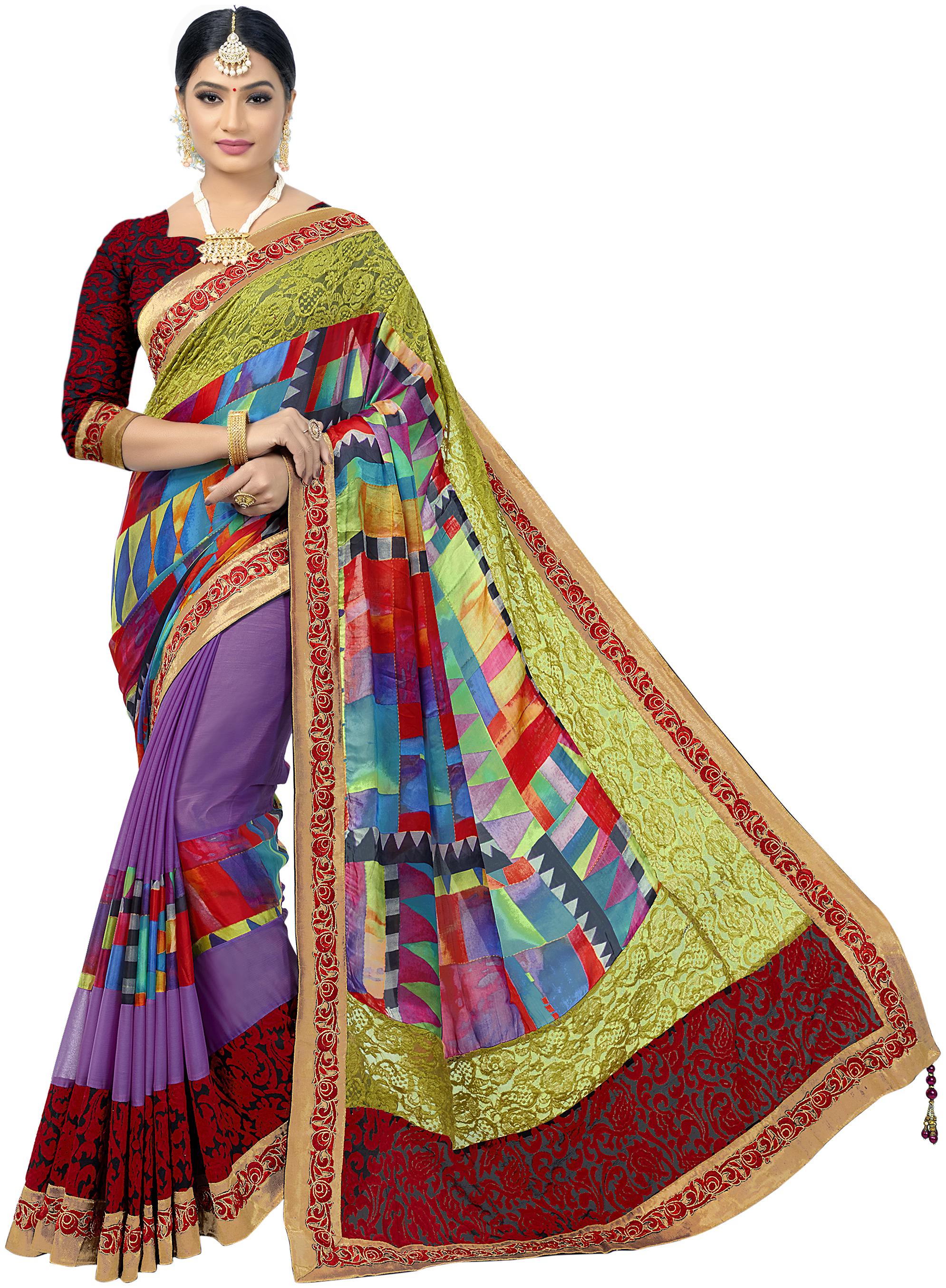

Mahotsav Satin Printed Multi Color Saree with Blouse