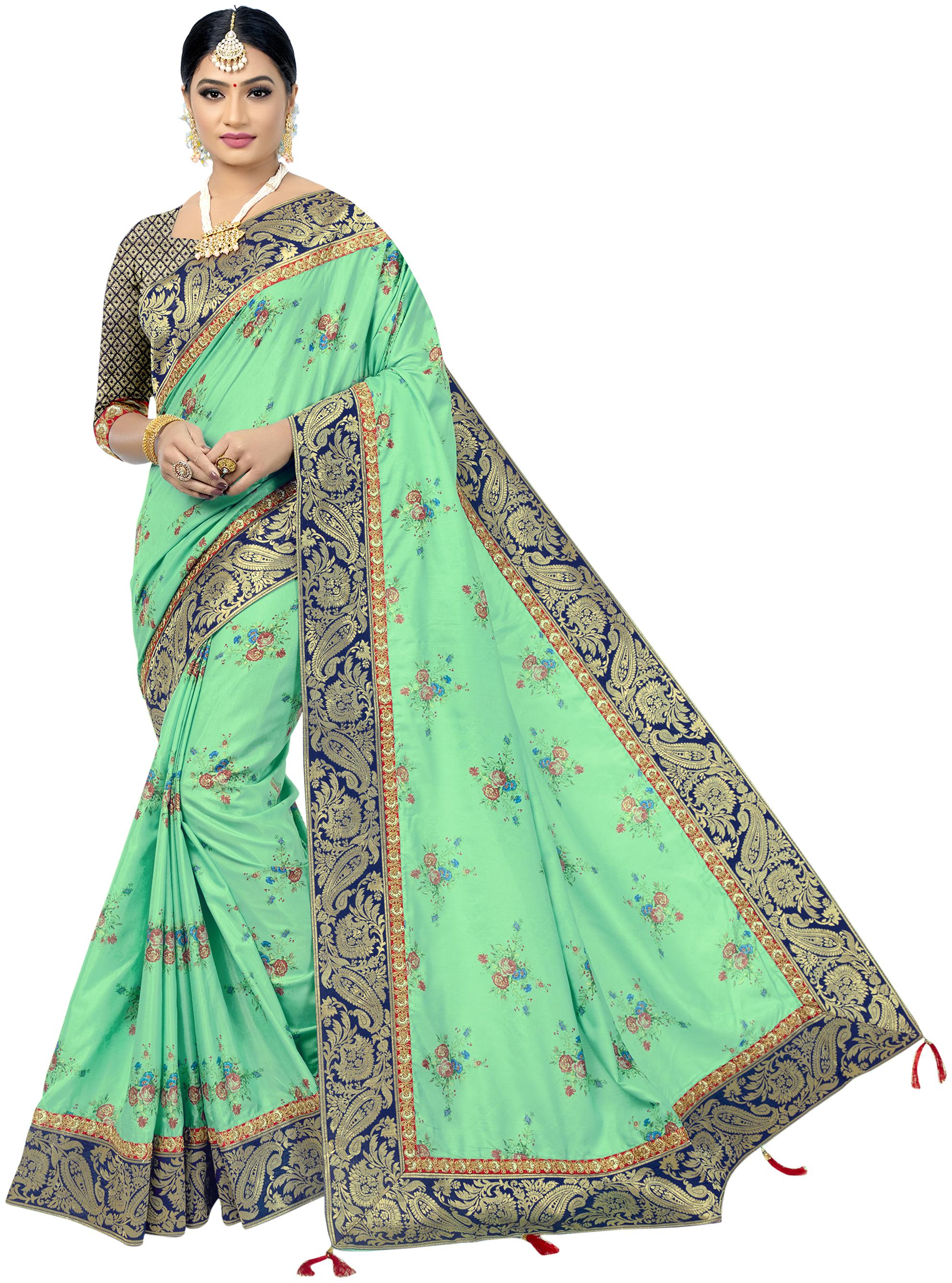 

Mahotsav Silk Floral Green Color Saree with Blouse