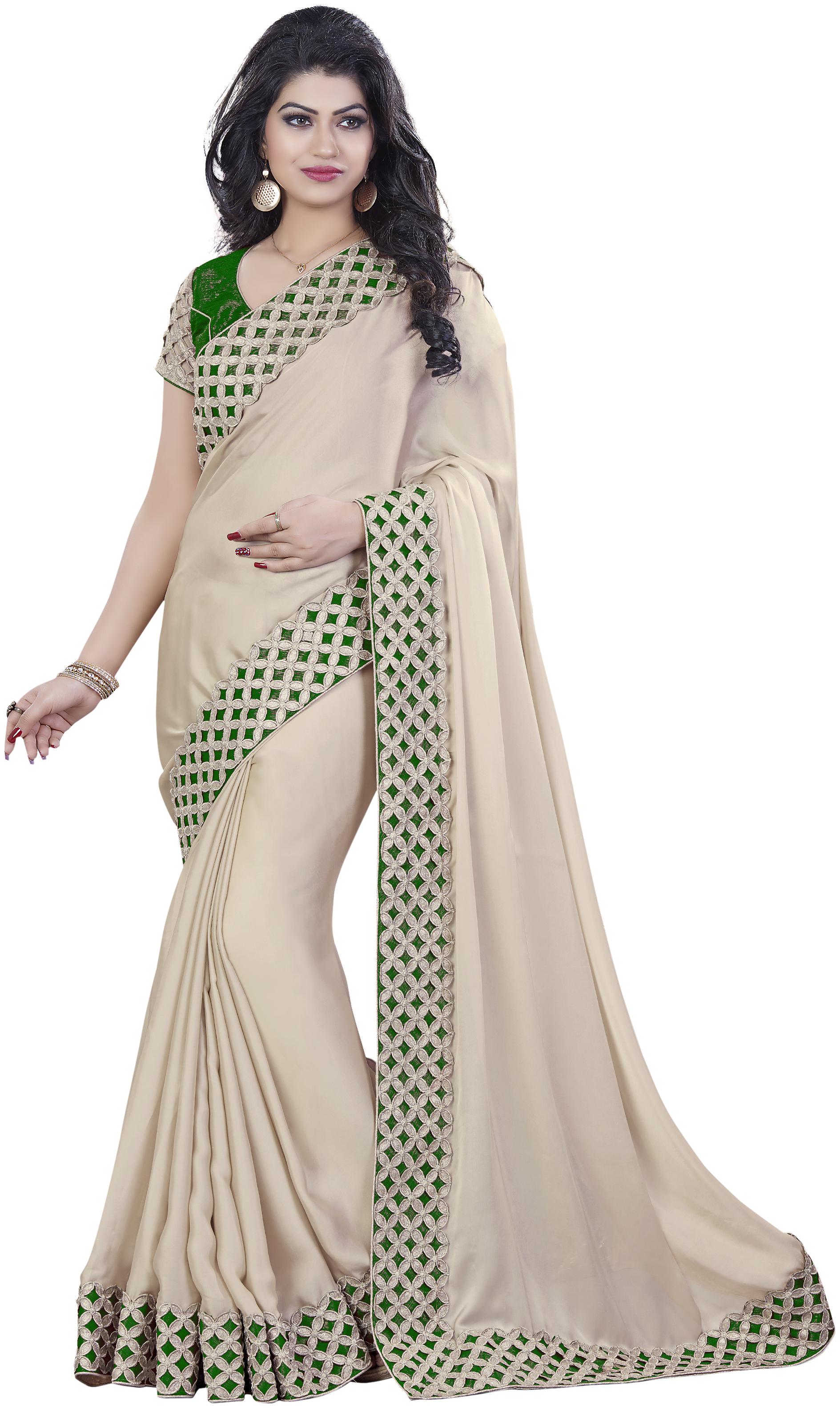 

Mahotsav Staring Cream Border Work Green Silk Fabric Saree
