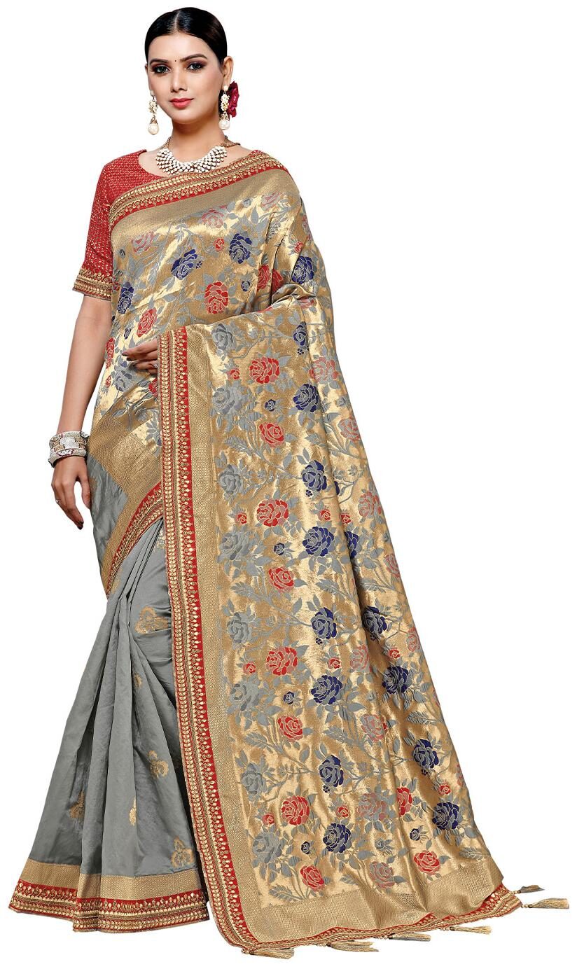 

Mahotsav Women Jacquard Floral Saree Grey