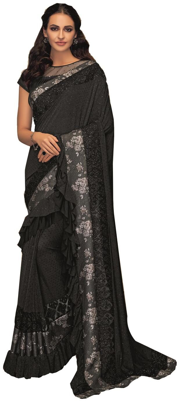 

Mahotsav Womens Black Colored Fancy Lycra Saree With Untiched Blouse Piece