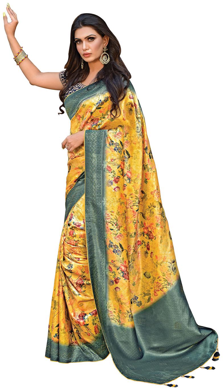 

Mahotsav Women Jacquard Floral Saree Yellow