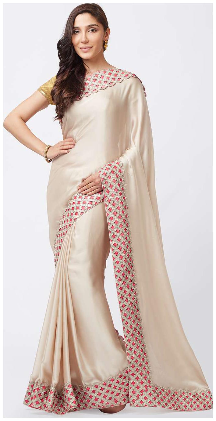 

Mahotsav Beige Embroidered Kora Designer Saree With blouse