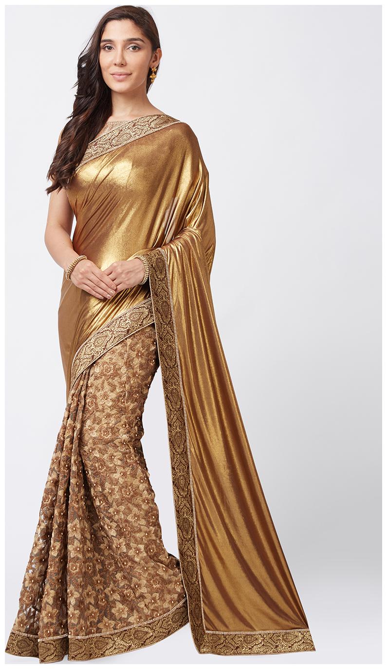 

Mahotsav Gold Embroidered Universal Designer Saree With Blouse With blouse