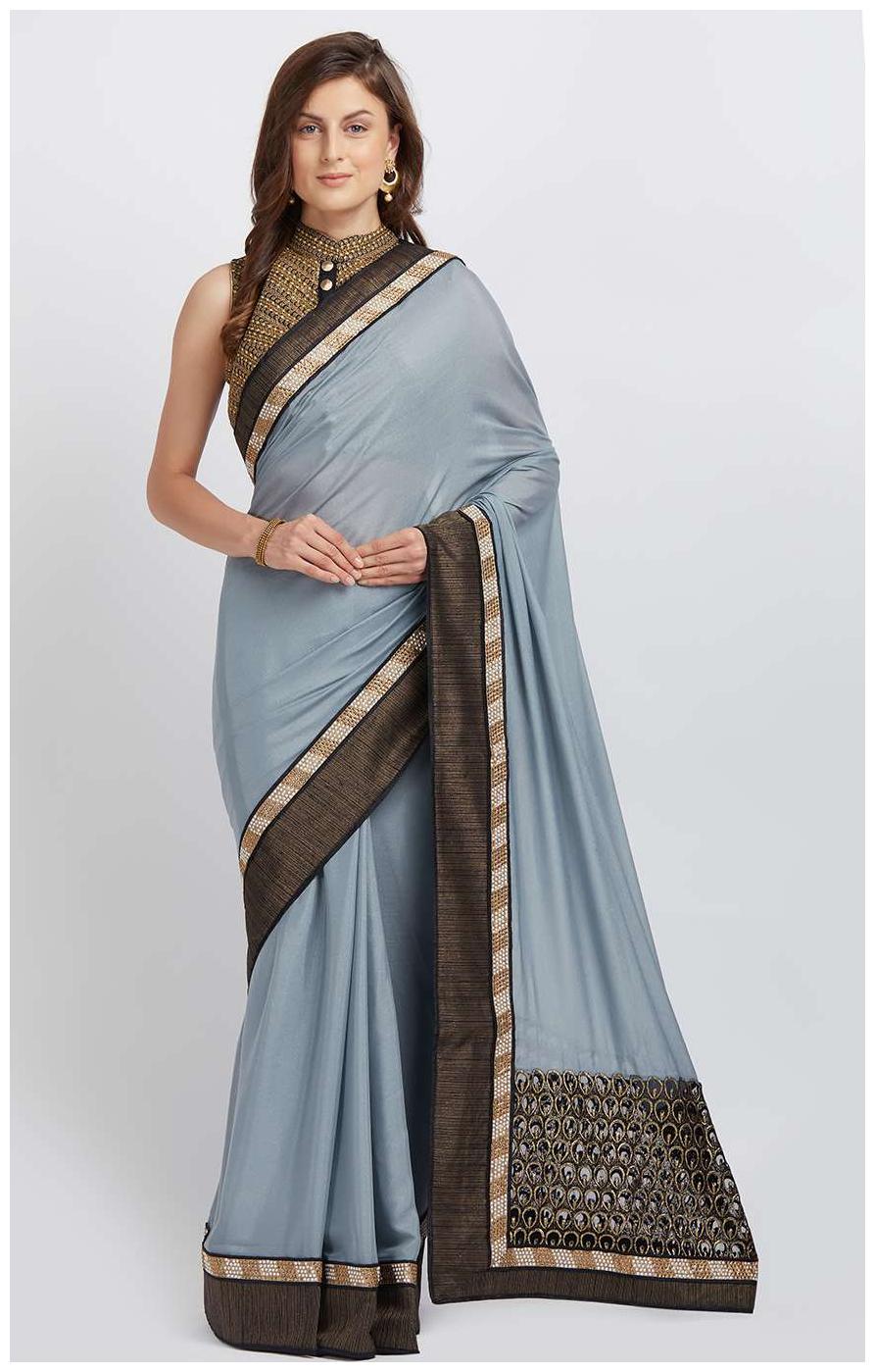 

Mahotsav Grey Embroidered Kora Designer Saree With Blouse With blouse