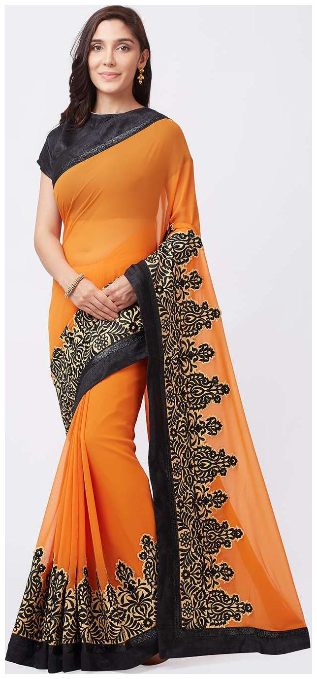 

Mahotsav Orange Embroidered Universal Designer Saree With Blouse Without blouse