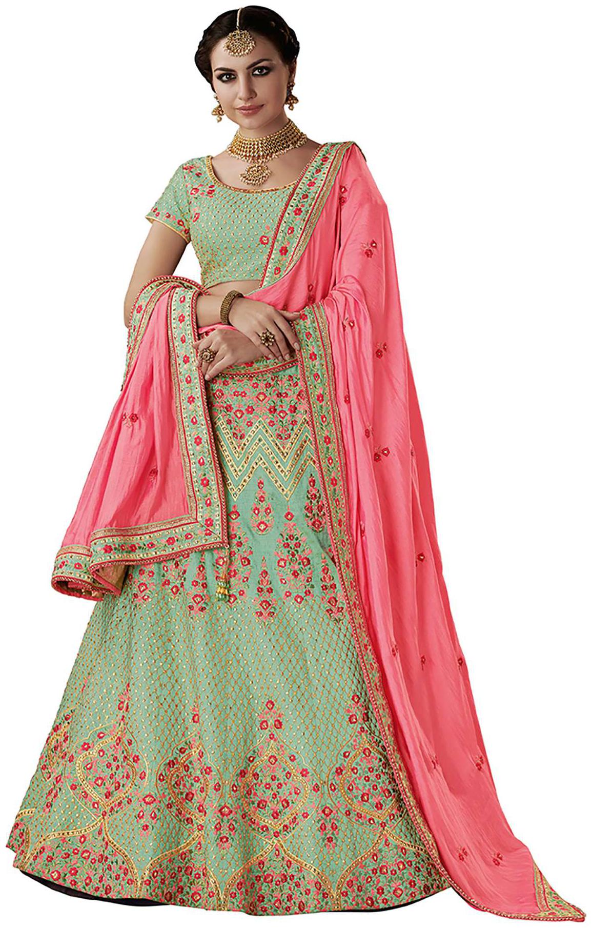 

MahotsavWomen s Green Color Silk Lehenga Choli