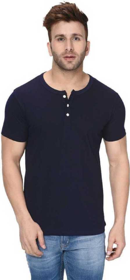 

MAKEBA Men Blue Regular fit Cotton Henley neck T-Shirt - Pack Of 1