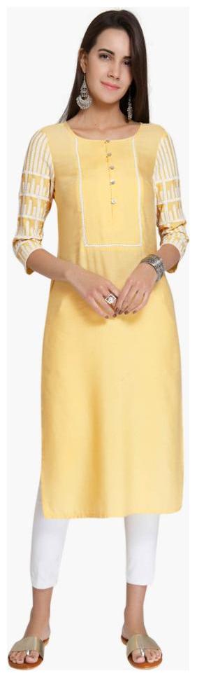 

NAARI Women Yellow Embroidered Straight Kurta