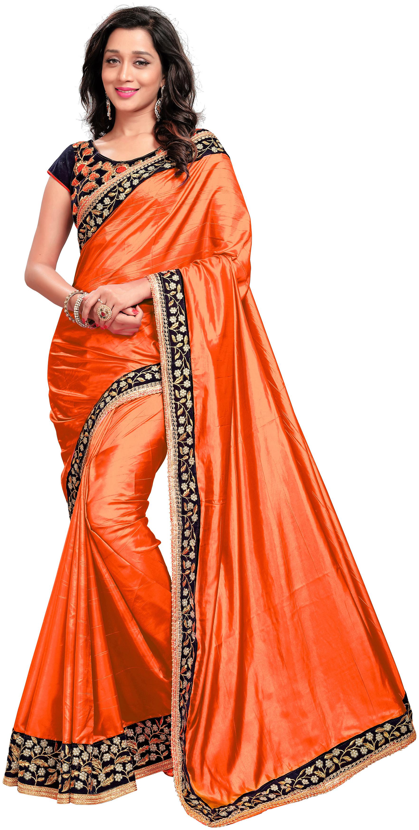 

Bigben Textile Orange Embroidered Universal Regular Saree With Blouse With blouse