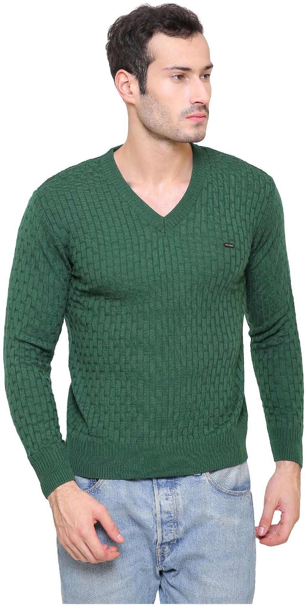 

MANHOOD Men Green V neck Pullover