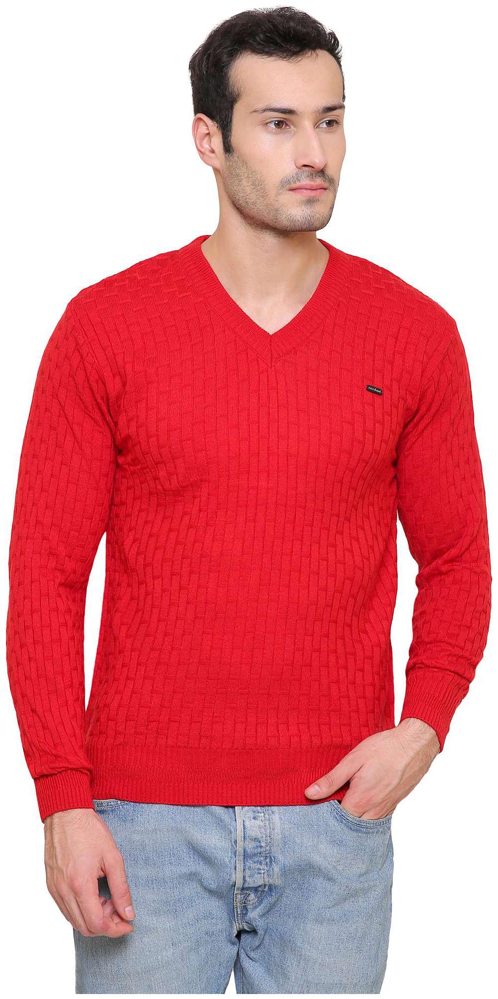 

MANHOOD Men Red V neck Pullover