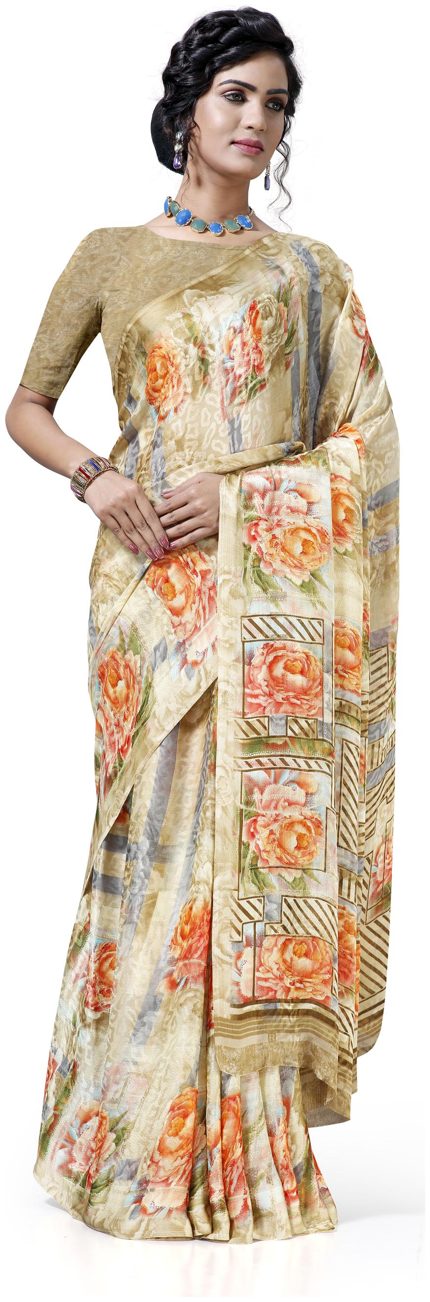 

Maniyar Georgette Bollywood Floral Printed Saree (Brown)