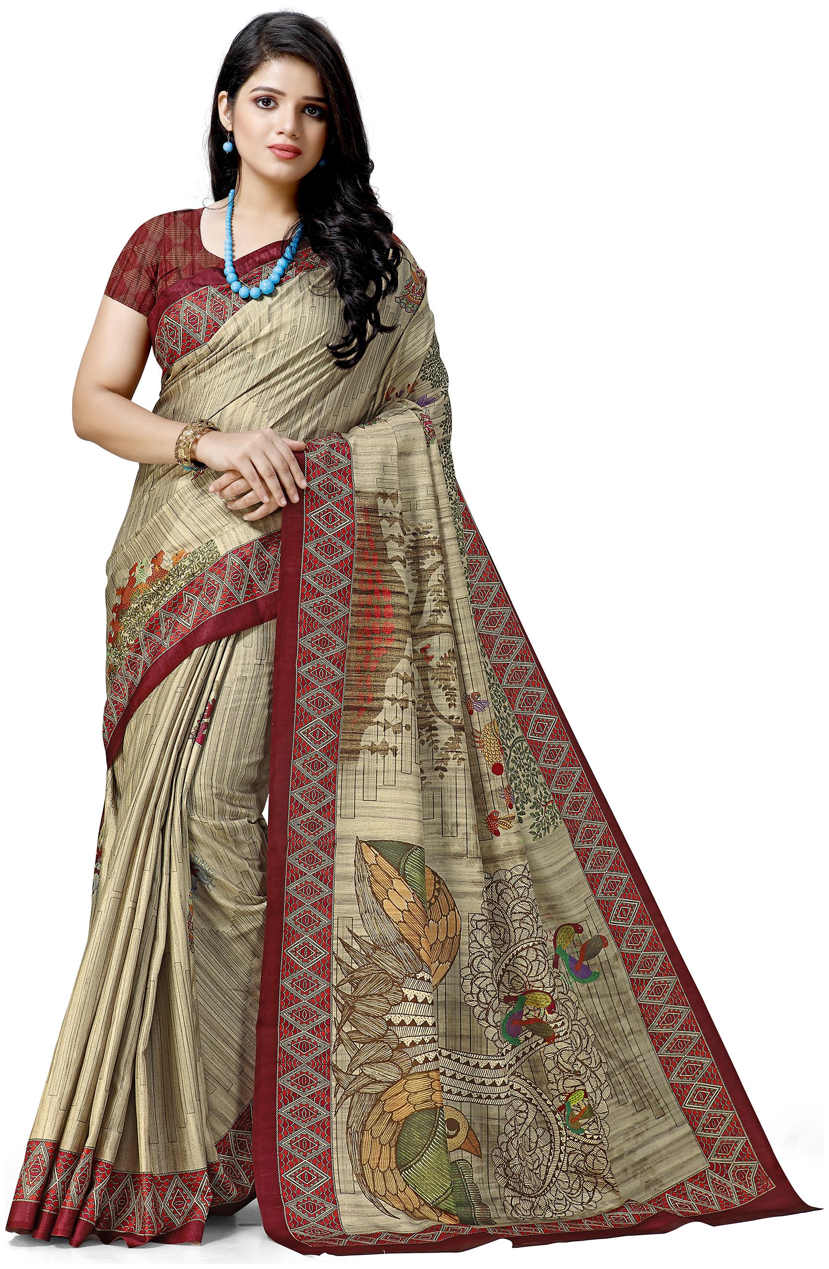 

Maniyar Printed Madhubani Silk Saree (Beige)