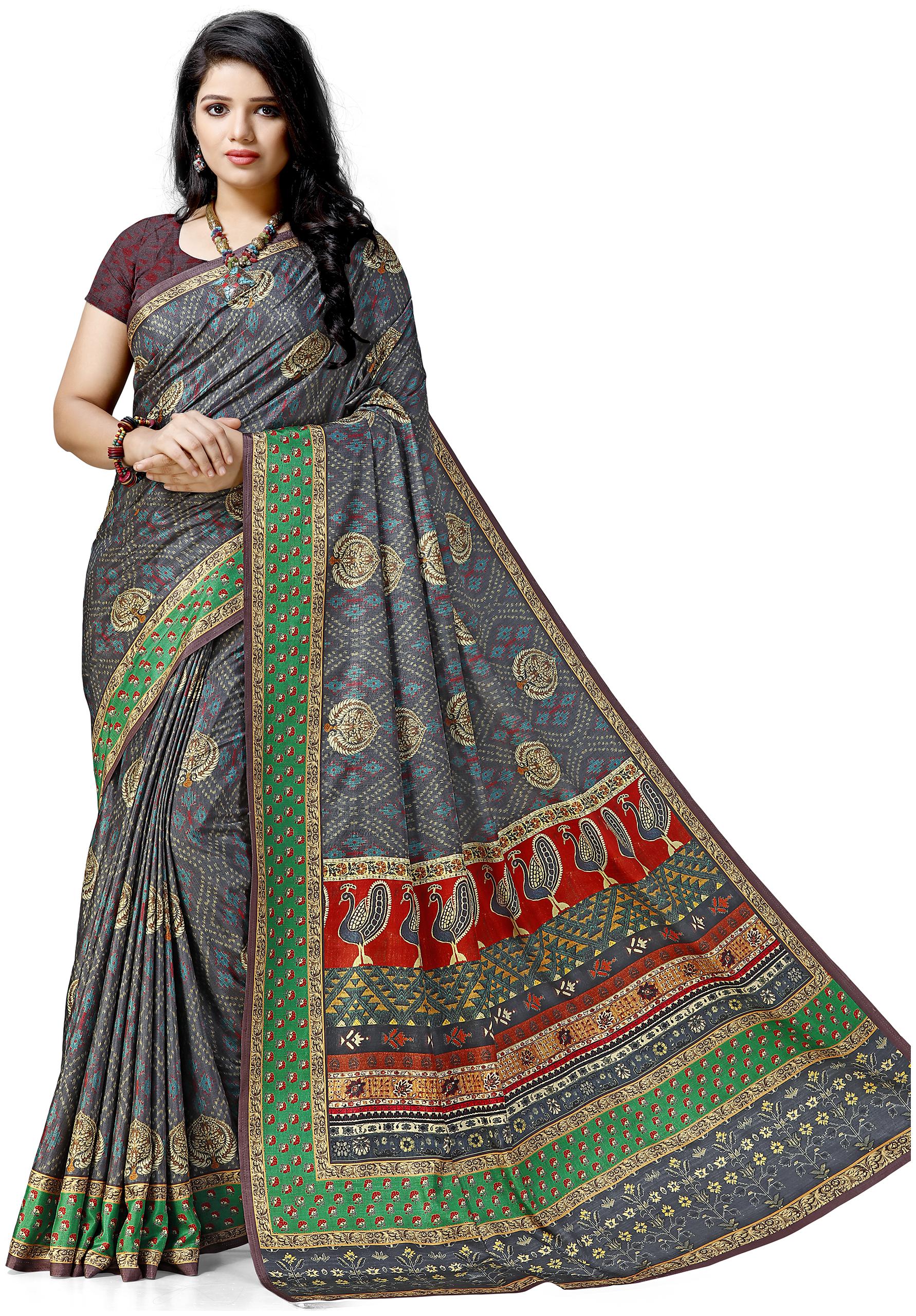 

Maniyar Printed Tussar Silk Saree with Blouse pcs (Grey)