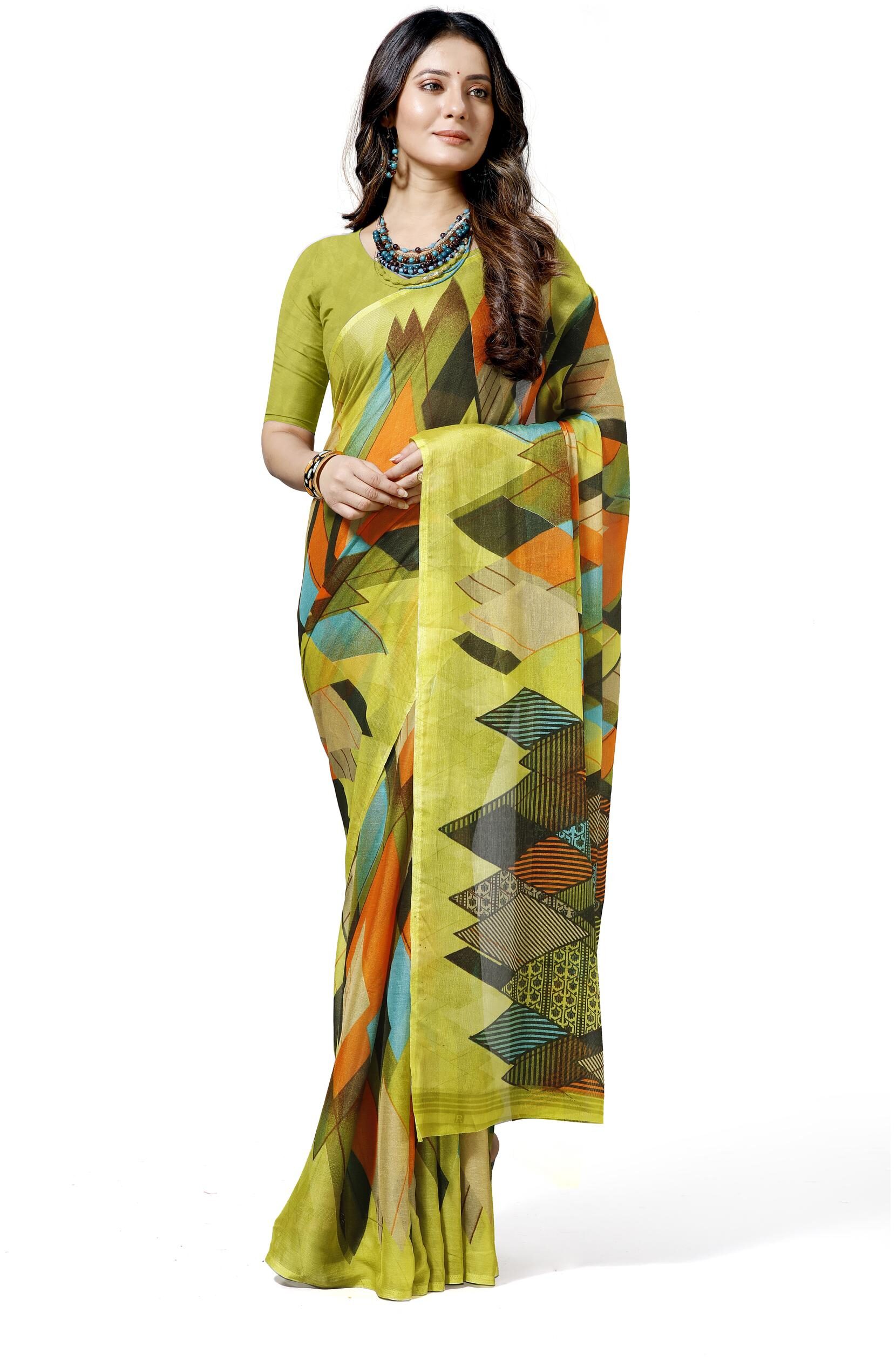 

Maniyar Women Bollywood Chiffon Geometric Daily Wear Saree (Green)