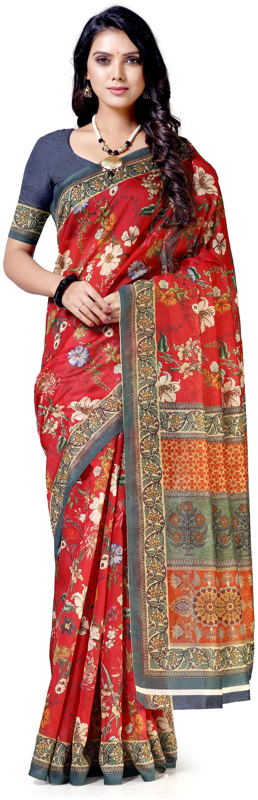

Maniyar Printed Cotton Blend Kalamkari Saree - Red
