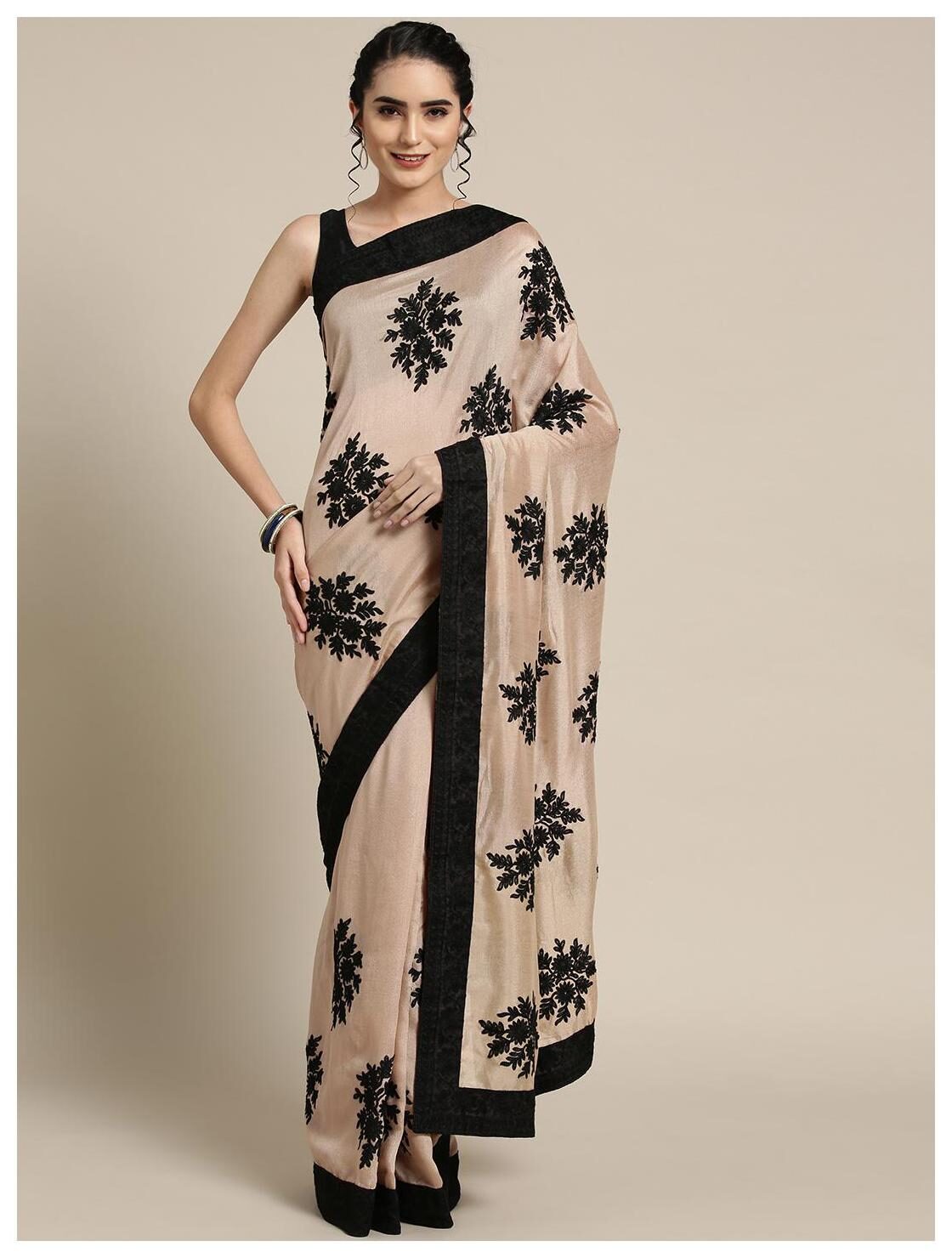 

Manohari Beige Embroidered Universal Designer Saree With Blouse With blouse