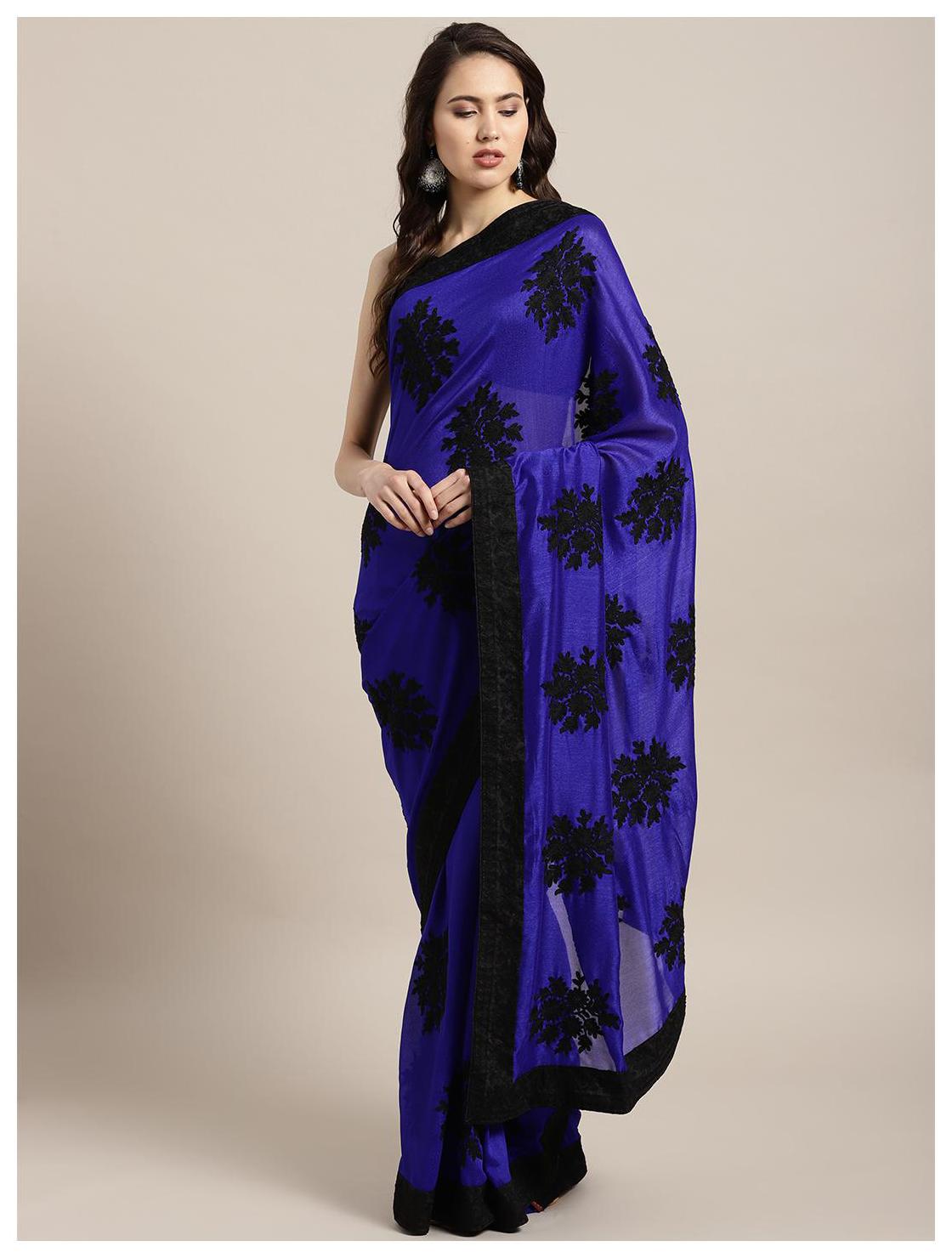 

Manohari Blue Embroidered Universal Designer Saree With Blouse With blouse