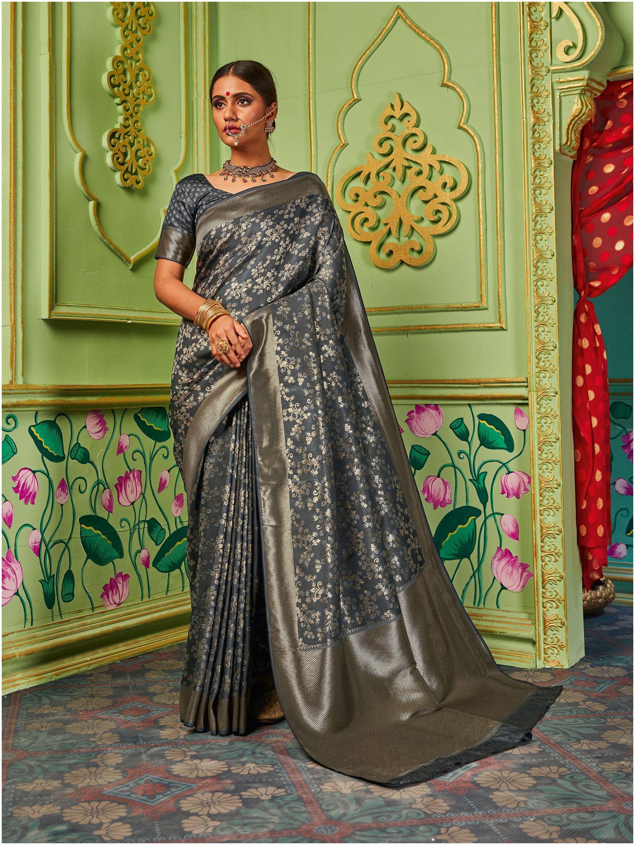 

Manohari Jacquard Woven Grey Designer Saree For Women