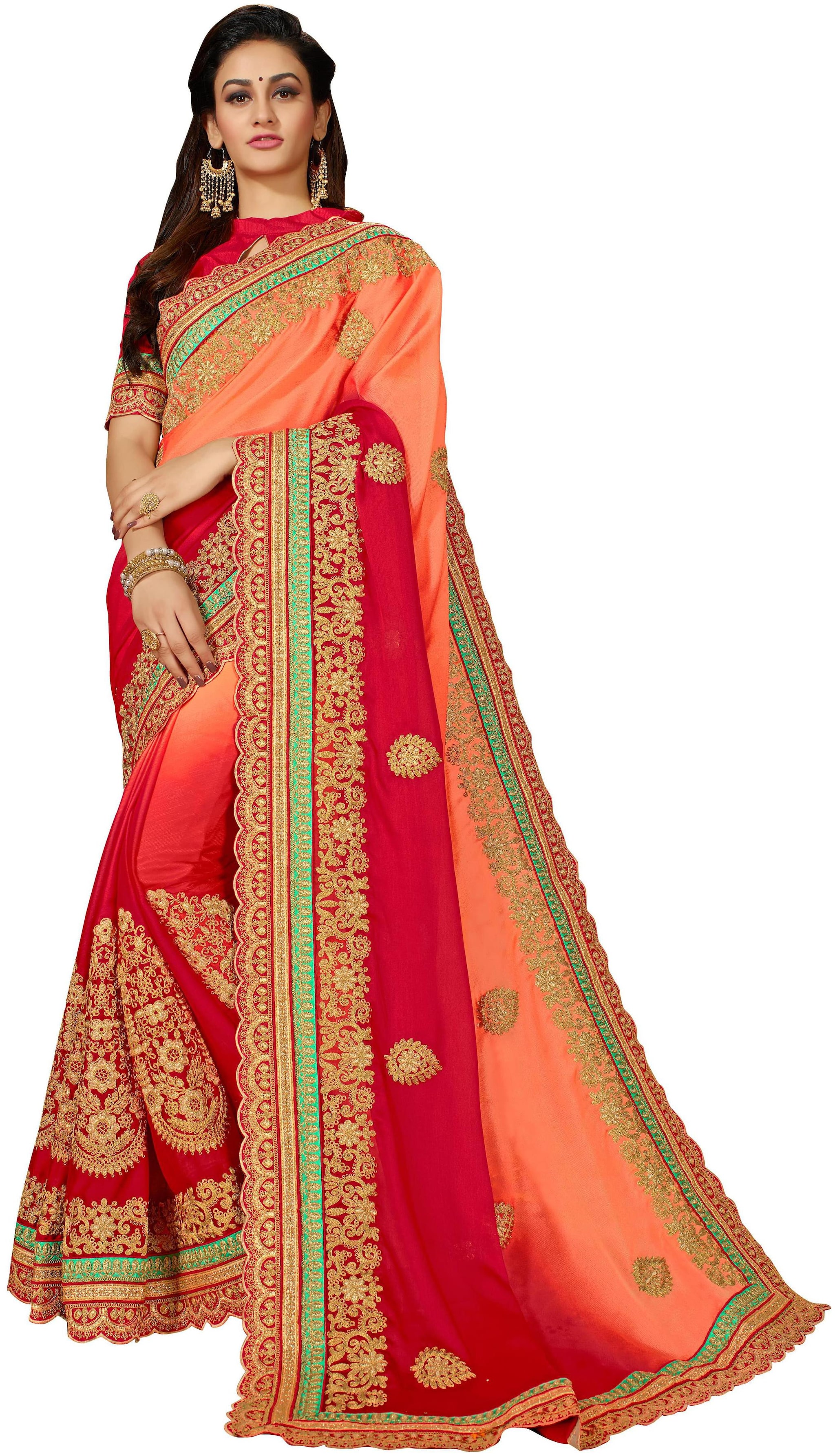 

Manohari Pink Embroidered Dupion Designer Saree With Blouse With blouse
