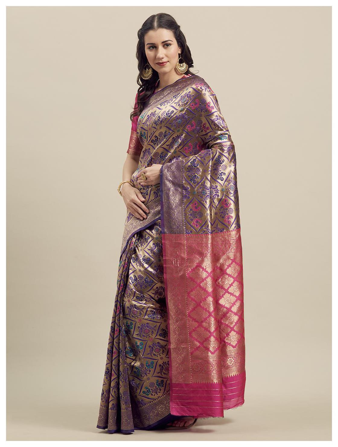 

Manohari Silk Zari Work Banarasi Designer Saree Purple