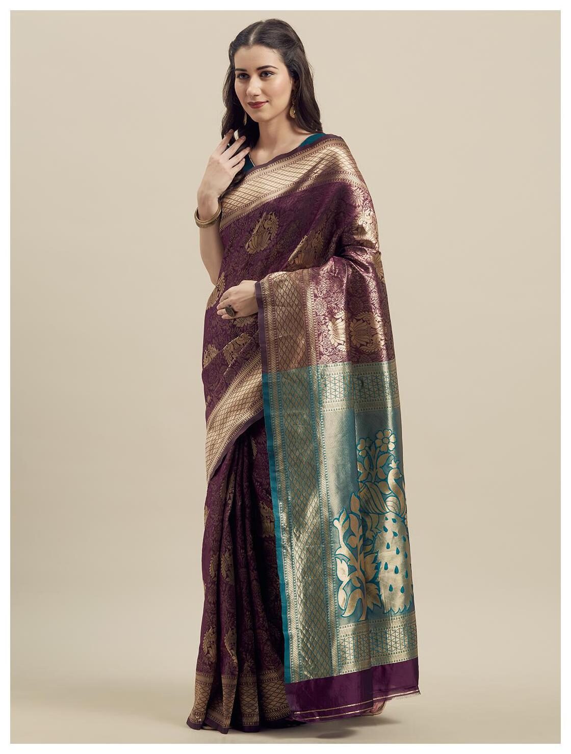 

Manohari Silk Zari Work Banarasi Designer Saree Purple