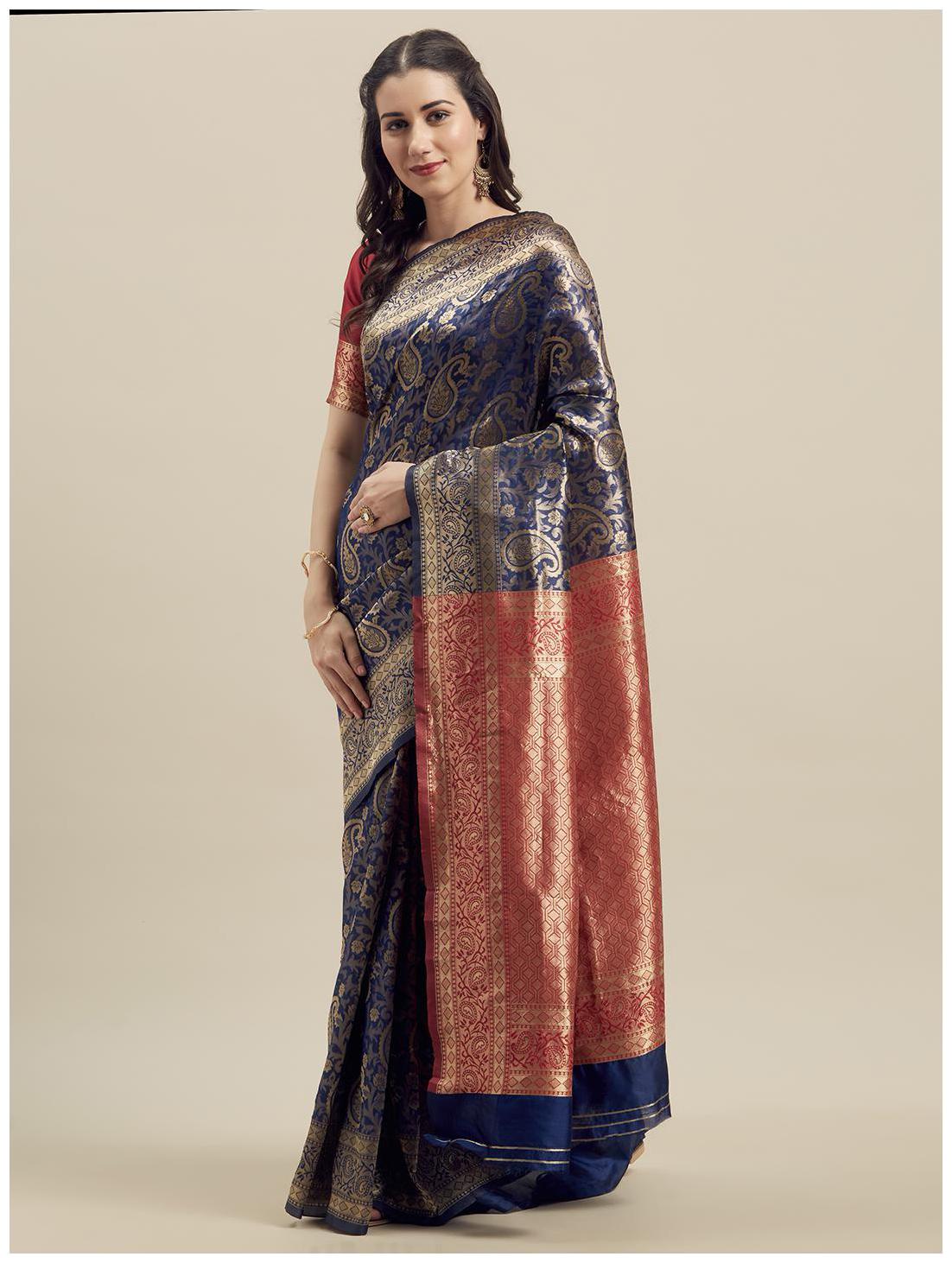 

Manohari Silk Zari Work Banarasi Designer Saree Blue