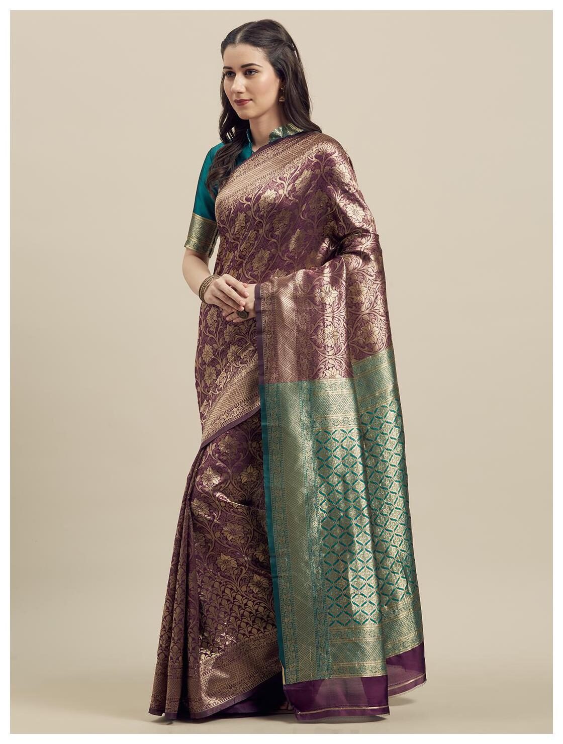 

Manohari Silk Zari Work Banarasi Designer Saree Purple
