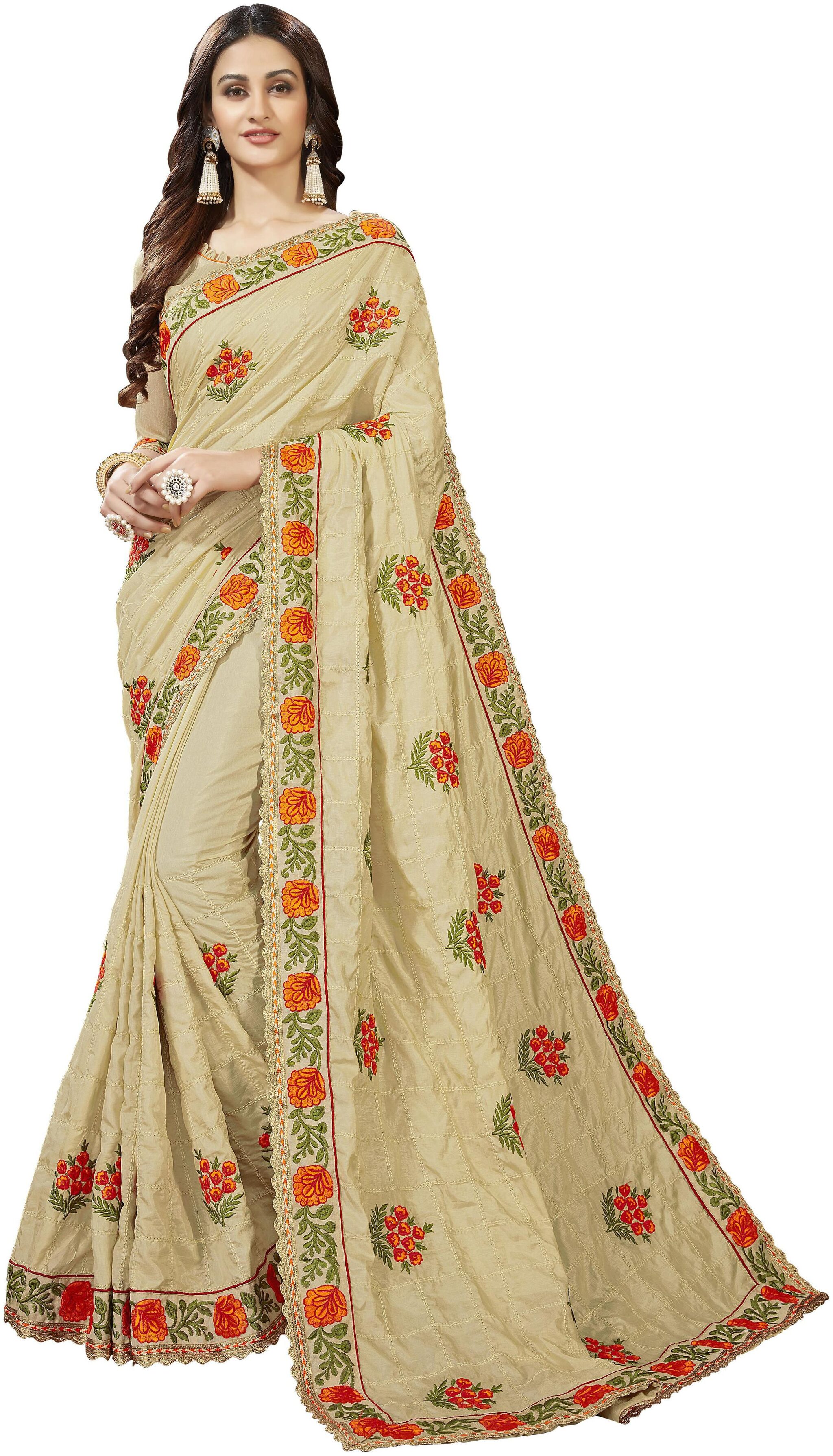 

Manohari Women Silk Saree With Blouse (Beige)