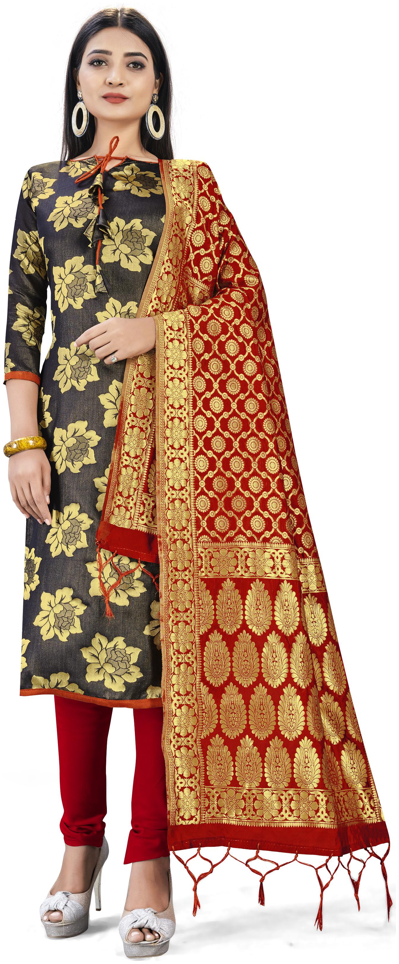 

MANVAA Black Unstitched Kurta with bottom dupatta With dupatta Dress Material