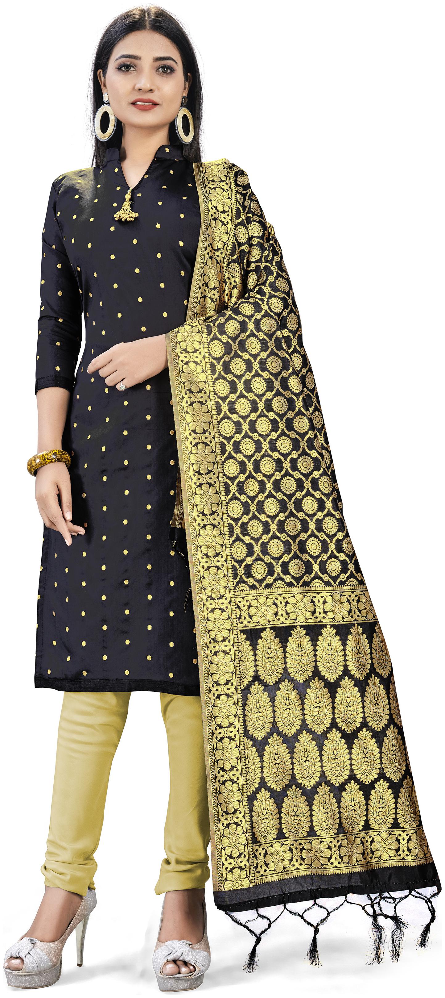 

MANVAA Black Unstitched Kurta with bottom dupatta With dupatta Dress Material