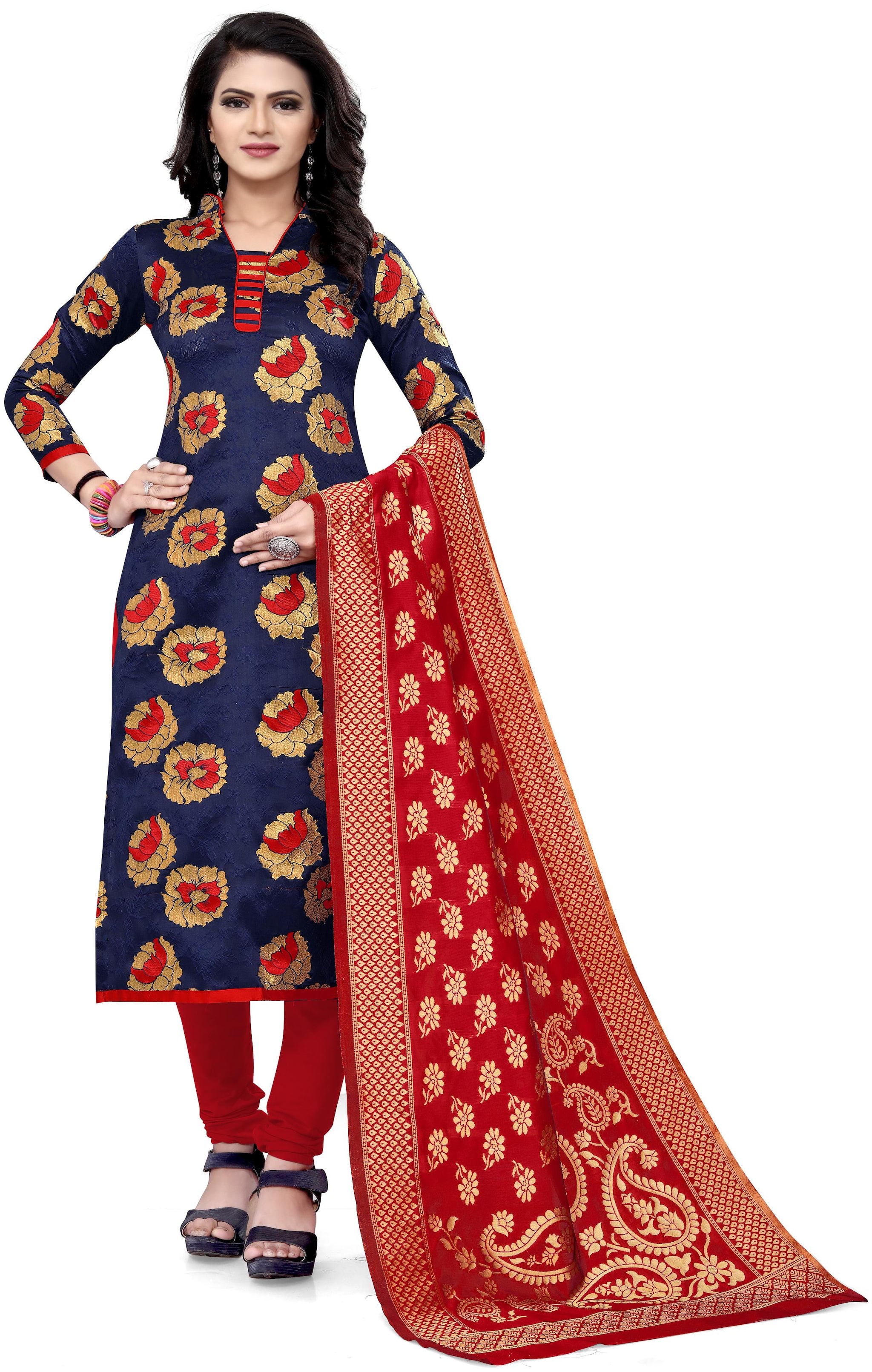 

MANVAA Blue Unstitched Kurta with bottom dupatta With dupatta Dress Material