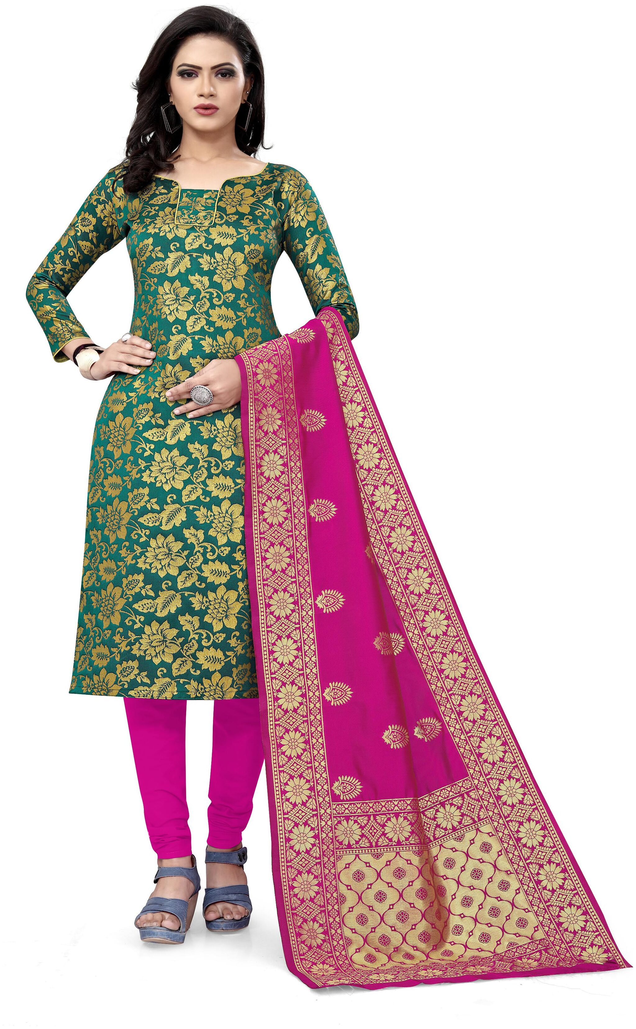 

MANVAA Green Unstitched Kurta with bottom dupatta With dupatta Dress Material