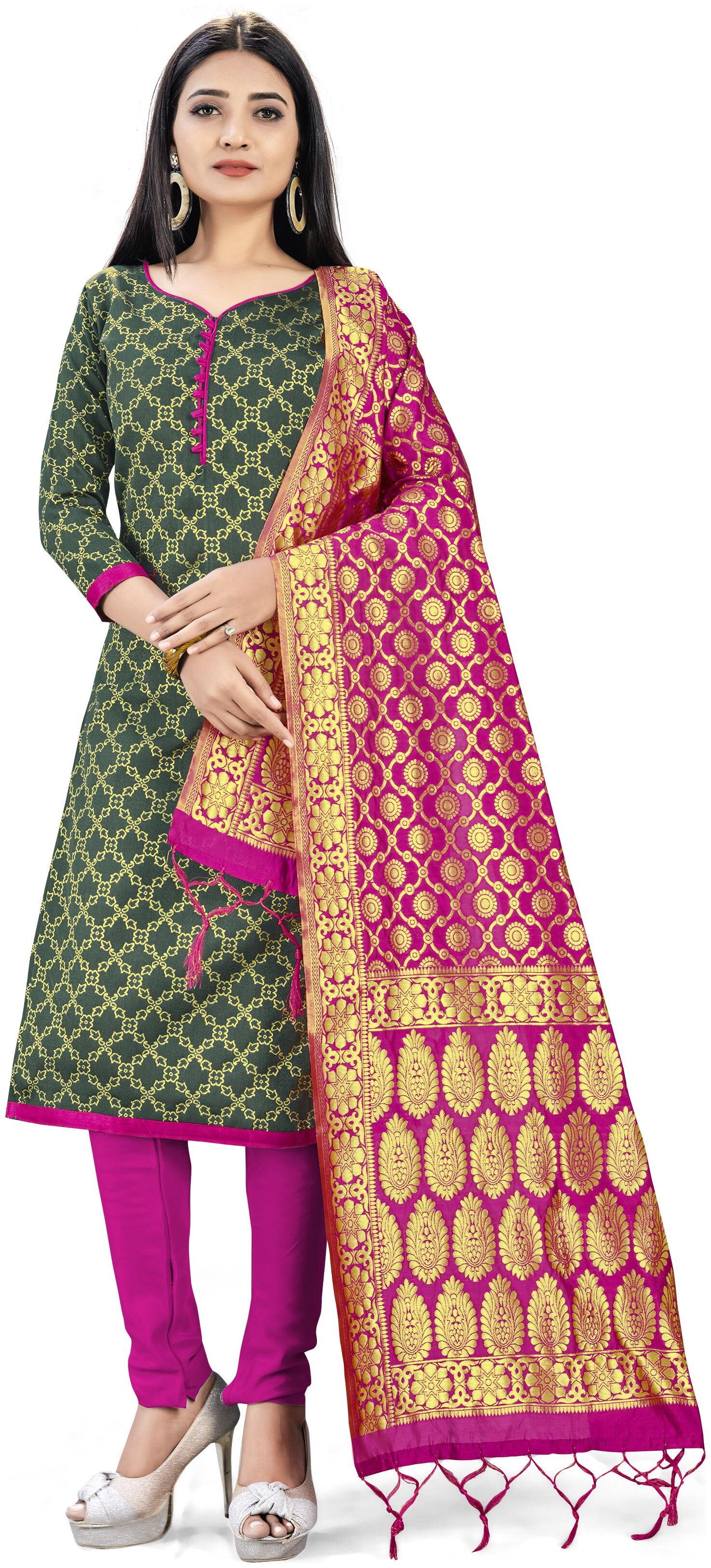 

MANVAA Green Unstitched Kurta with bottom dupatta With dupatta Dress Material