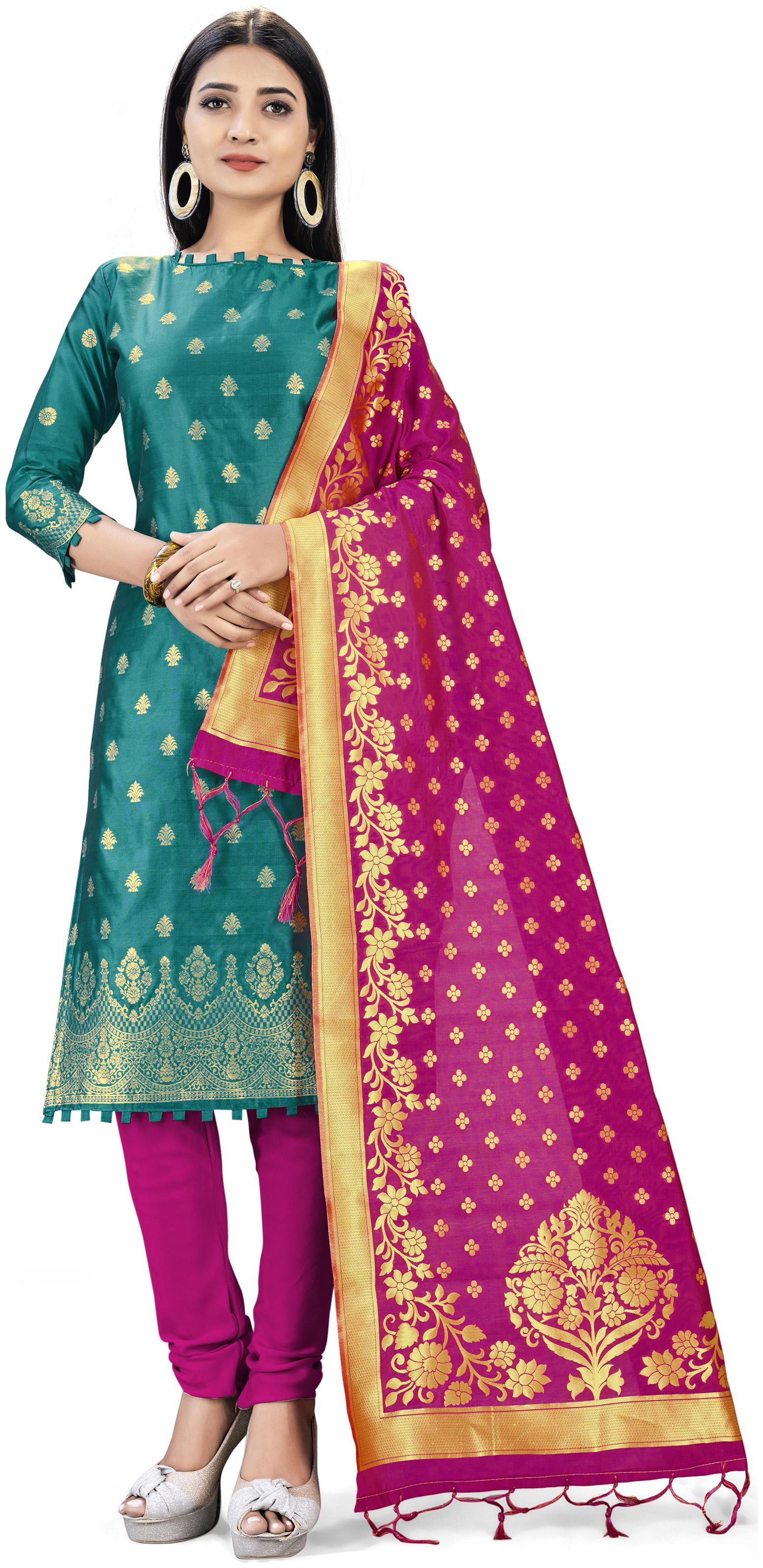 

MANVAA Green Unstitched Kurta with bottom dupatta With dupatta Dress Material