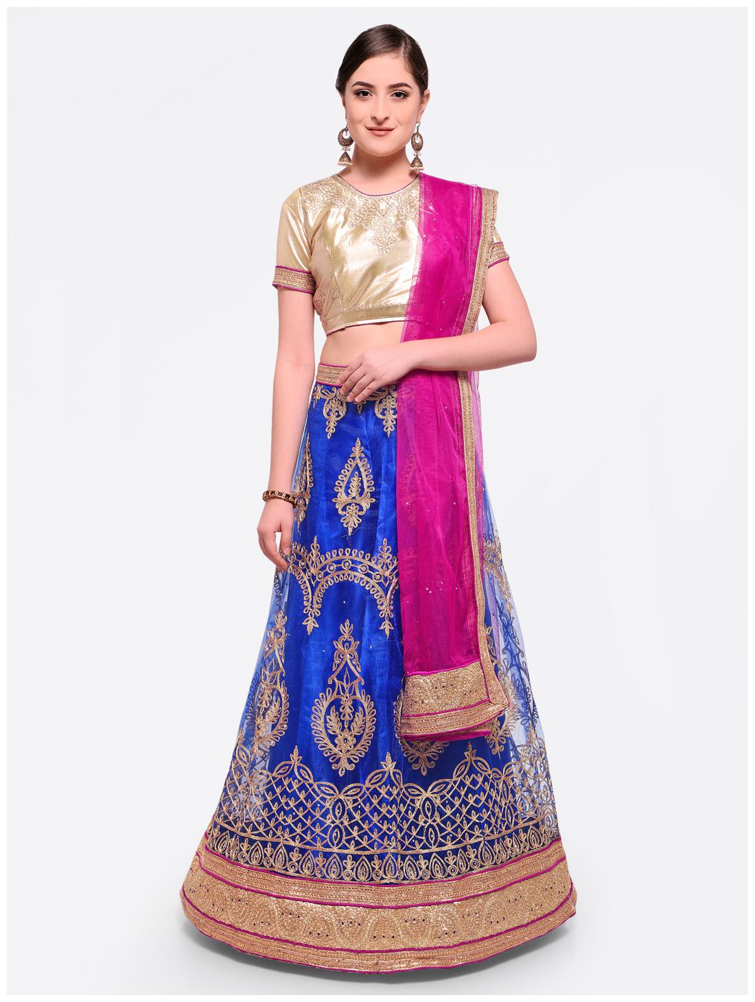 

MANVAA Net Embroidered Blue Lehenga Choli