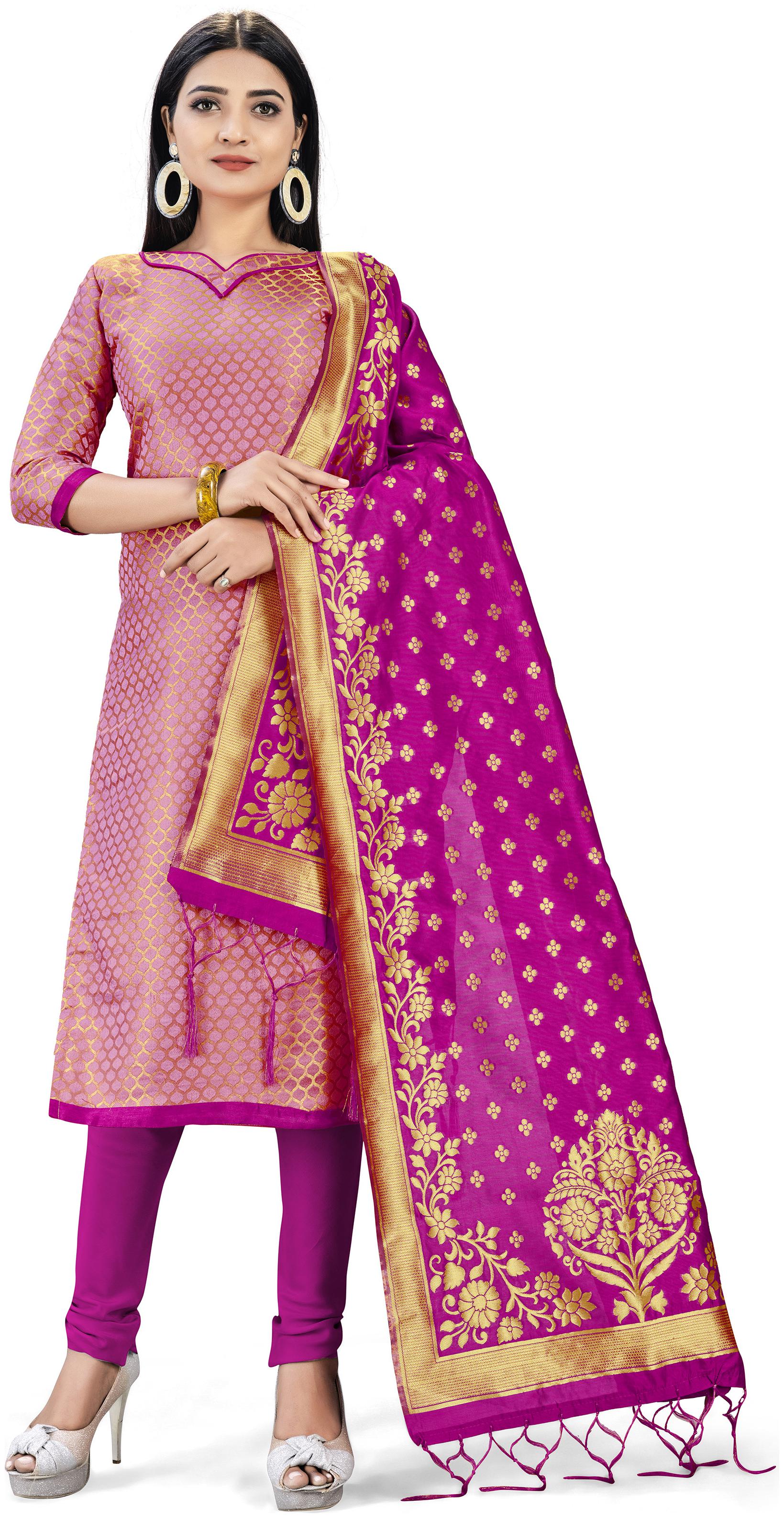 

MANVAA Pink Unstitched Kurta with bottom dupatta With dupatta Dress Material