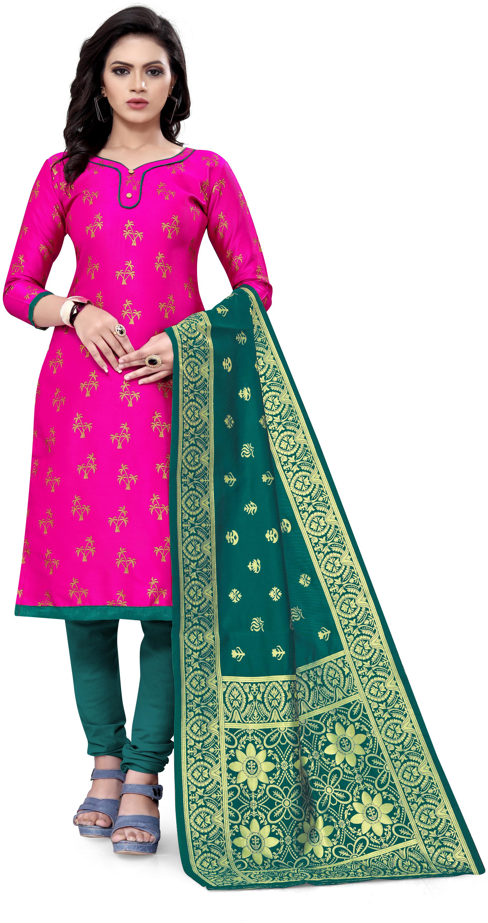 

MANVAA Pink Unstitched Kurta with bottom dupatta With dupatta Dress Material