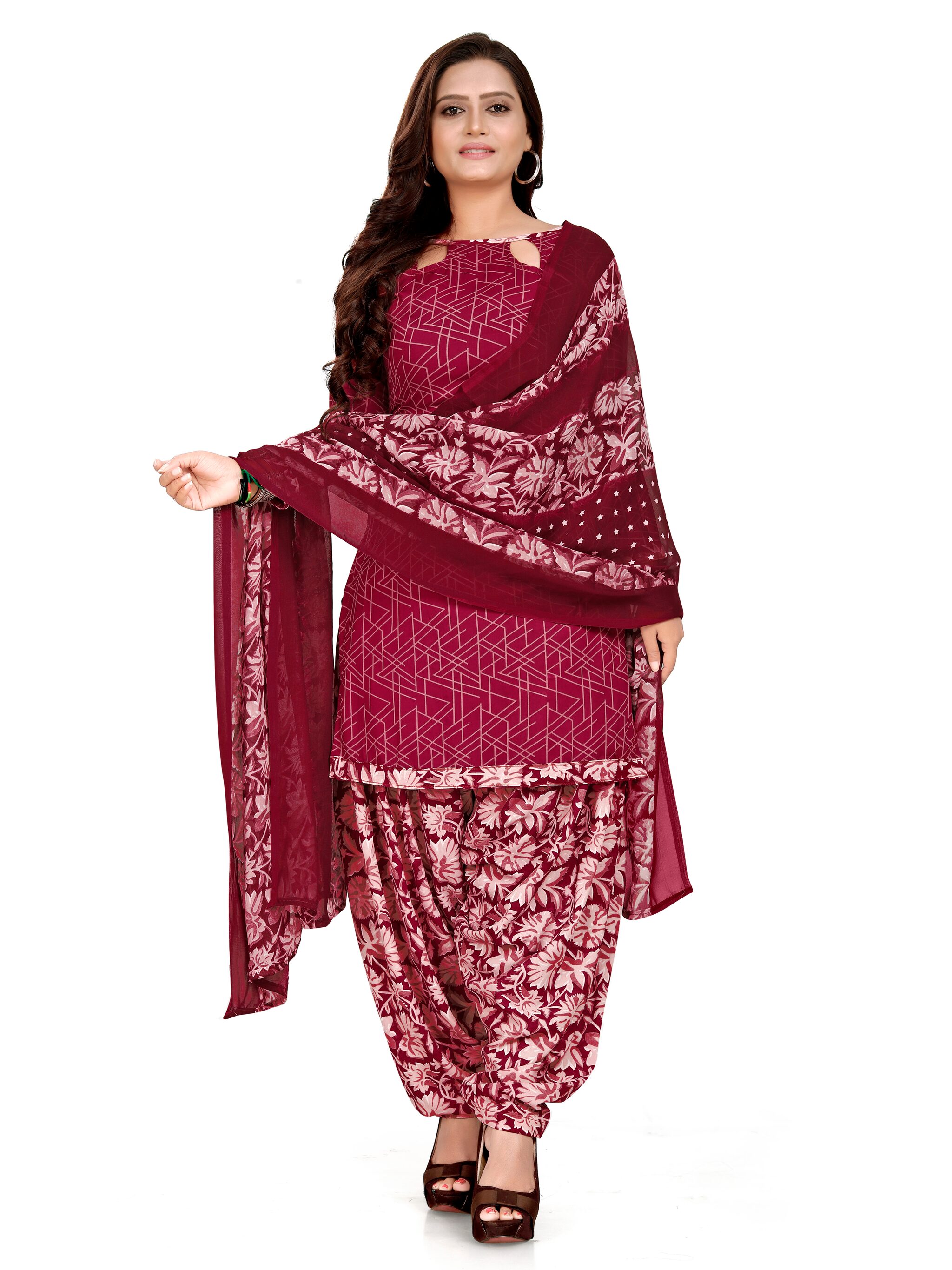 

MANVAA Maroon Unstitched Kurta with bottom dupatta With dupatta Dress Material