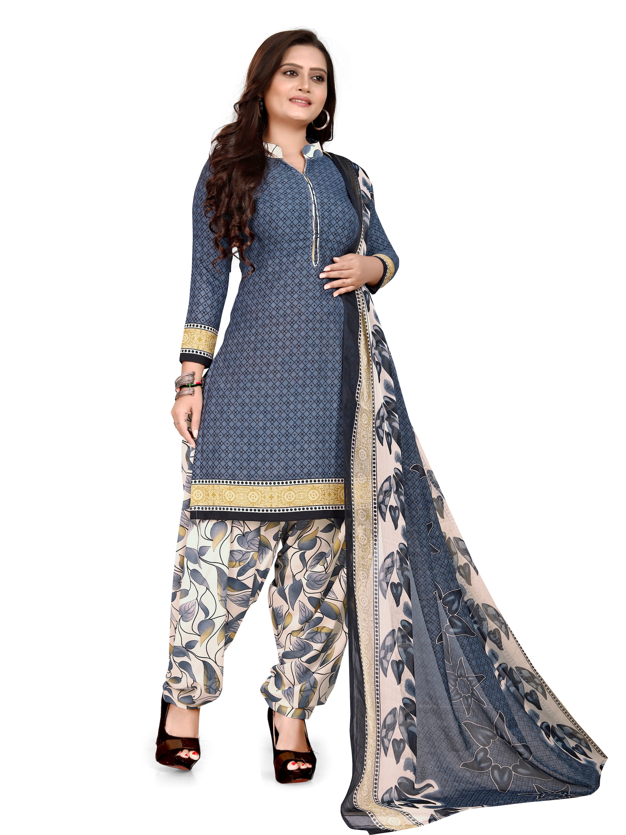 

MANVAA Grey Unstitched Kurta with bottom dupatta With dupatta Dress Material