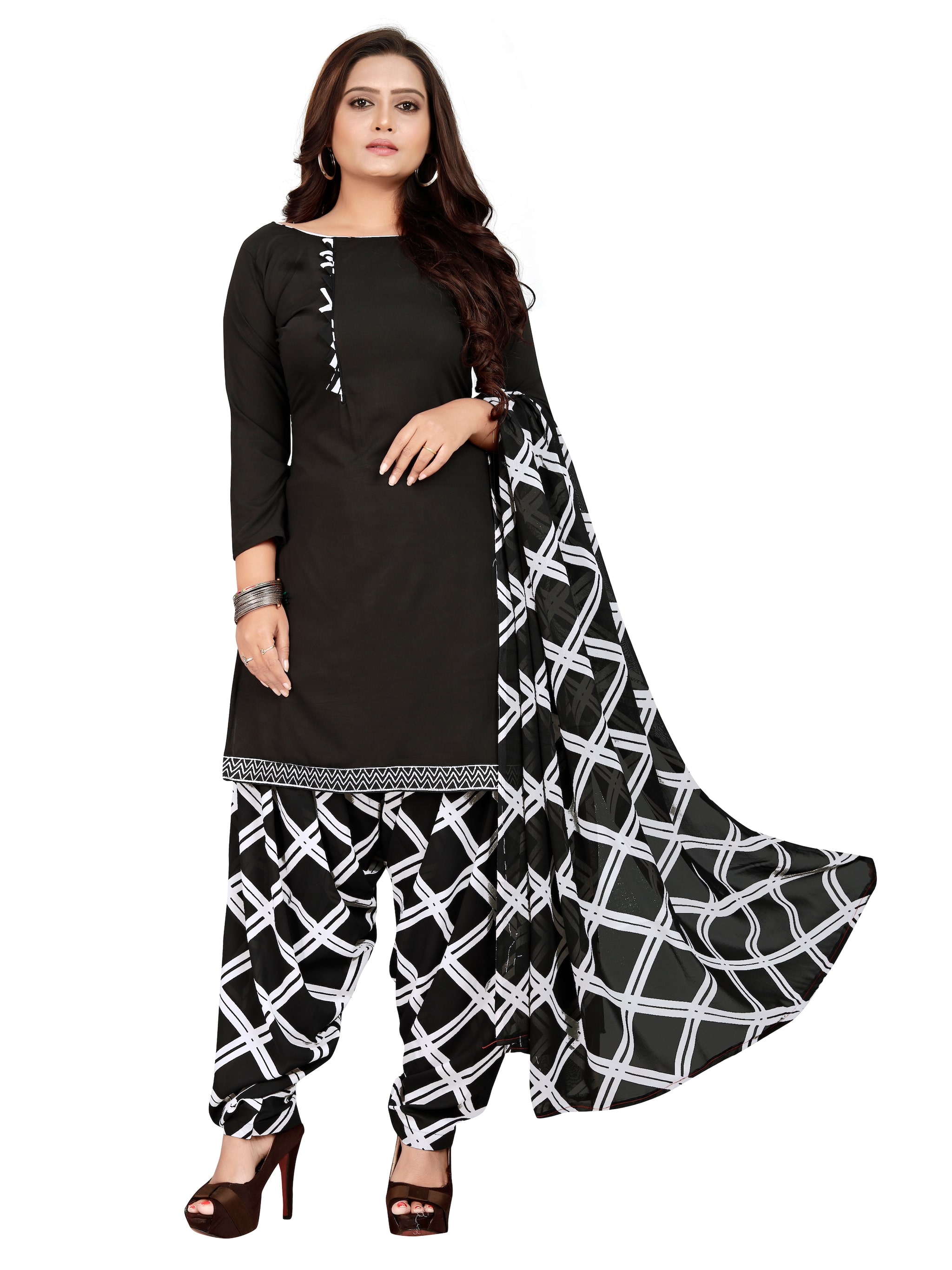 

MANVAA Black Unstitched Kurta with bottom dupatta With dupatta Dress Material