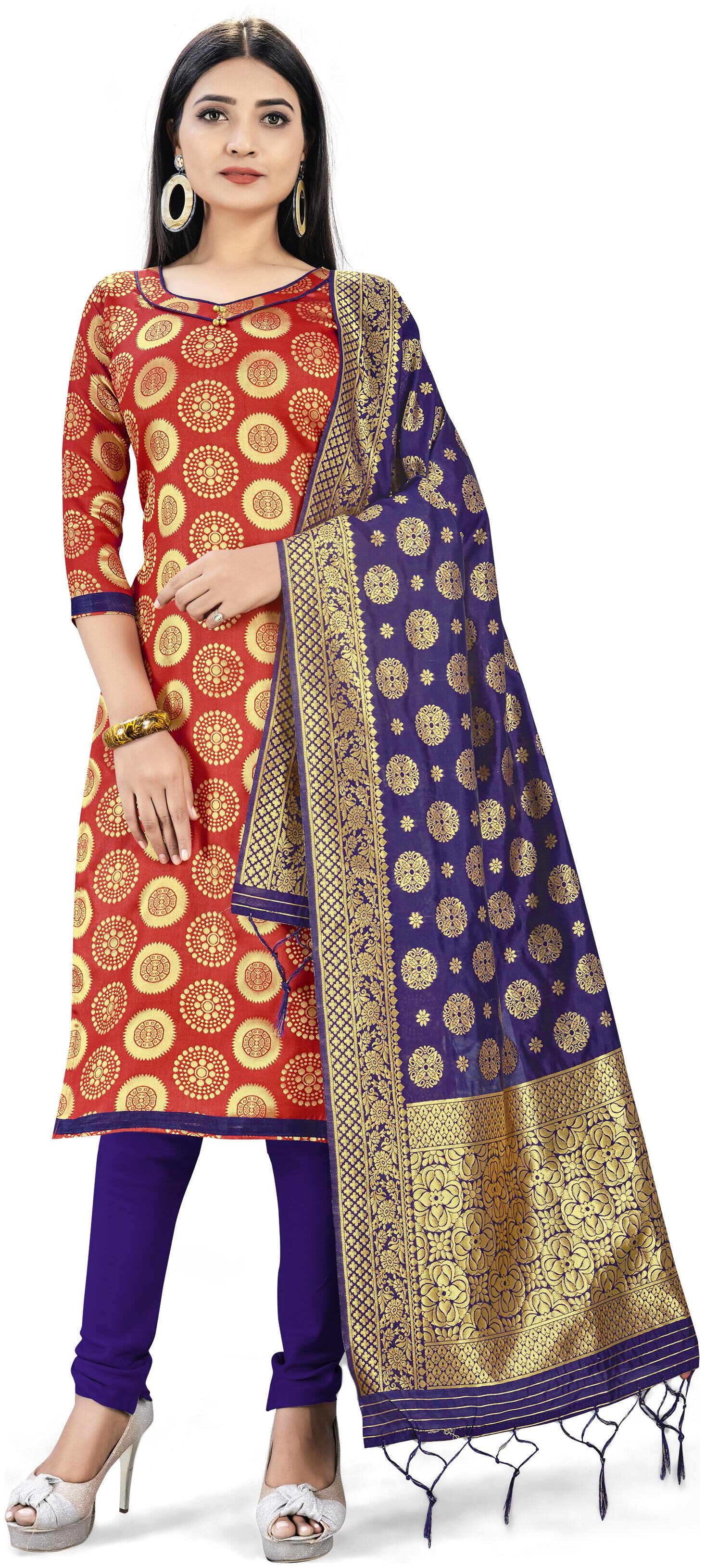 

MANVAA Red Unstitched Kurta with bottom dupatta With dupatta Dress Material