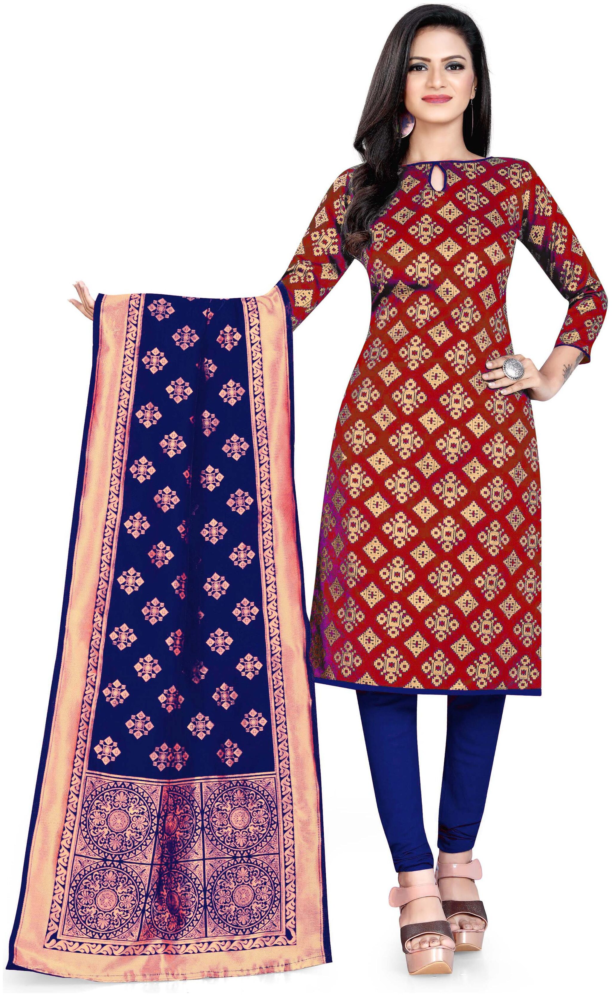 

MANVAA Red Unstitched Kurta with bottom dupatta With dupatta Dress Material