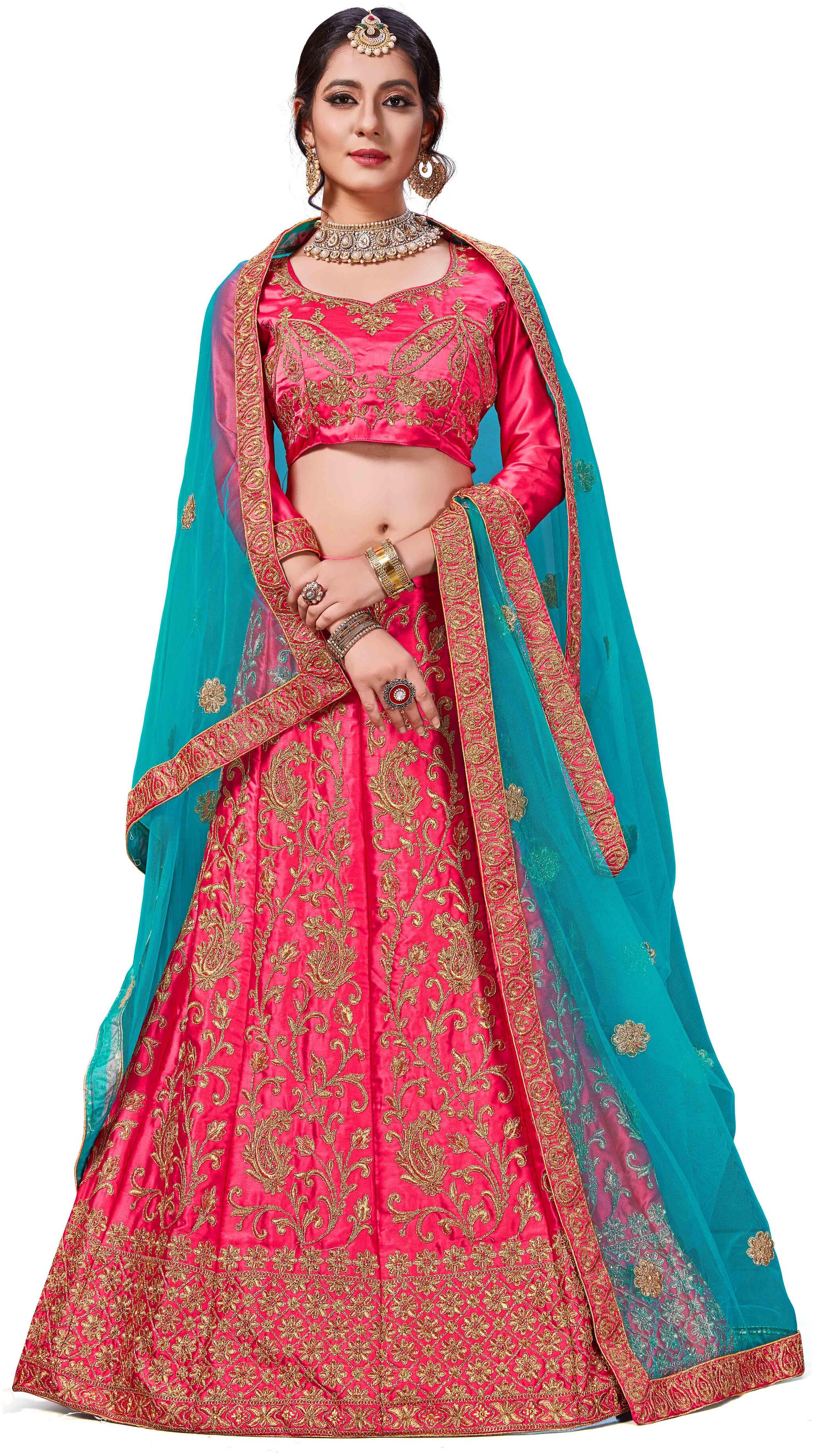 

MANVAA Silk Embroidered Semistiched Lehenga Choli With Dupatta Pink