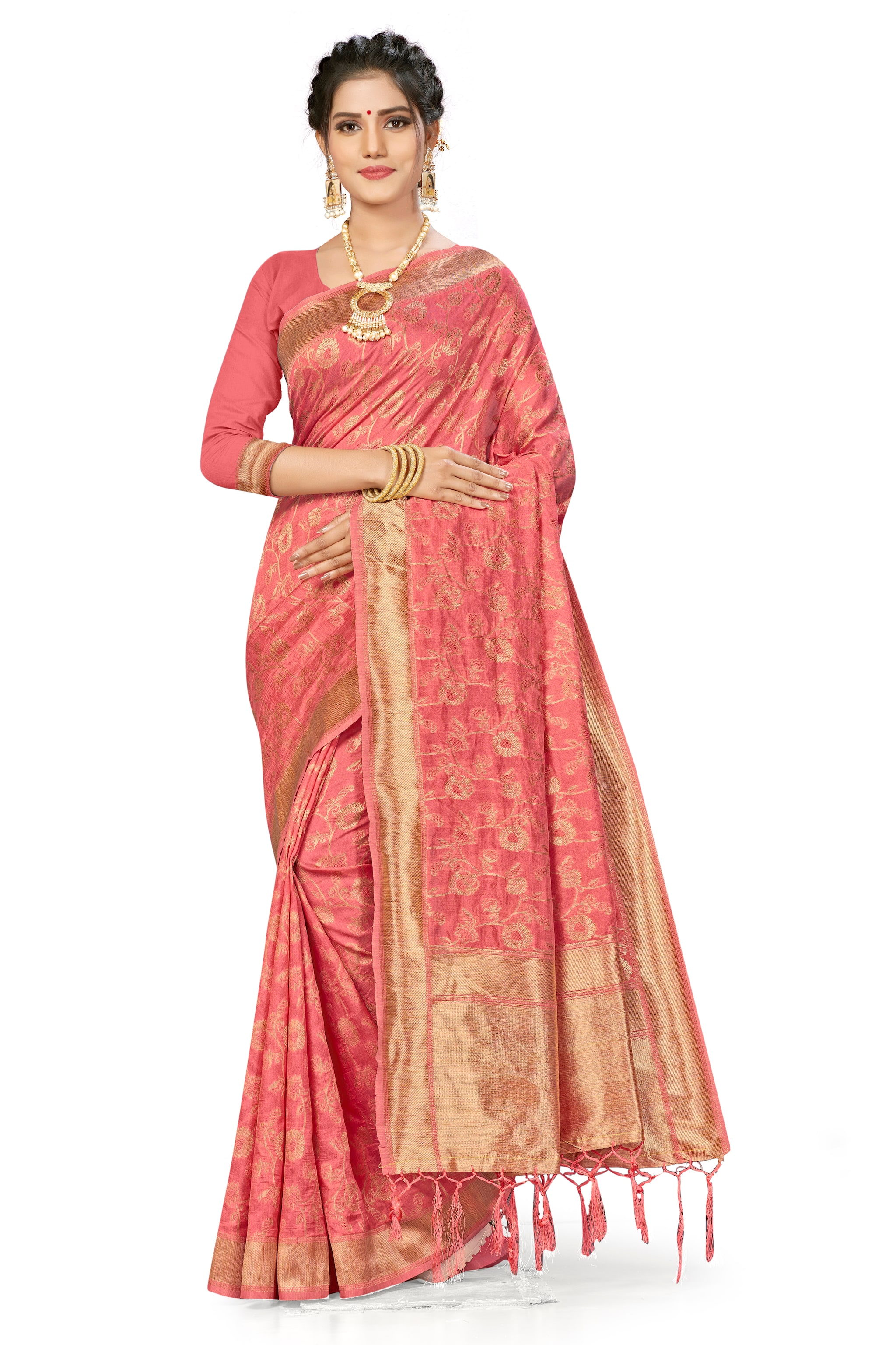 

MANVAA Silk Woven Pink Color Regular Saree With Blouse