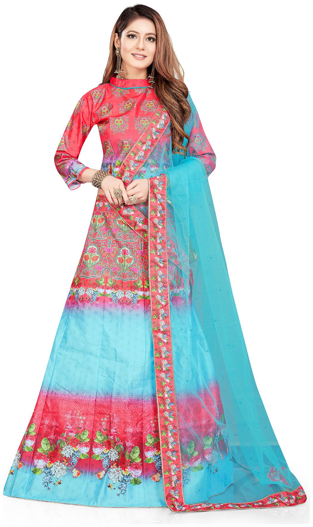 

MANVAA Silk Embroidered Semistiched Lehenga Choli With Dupatta Multi