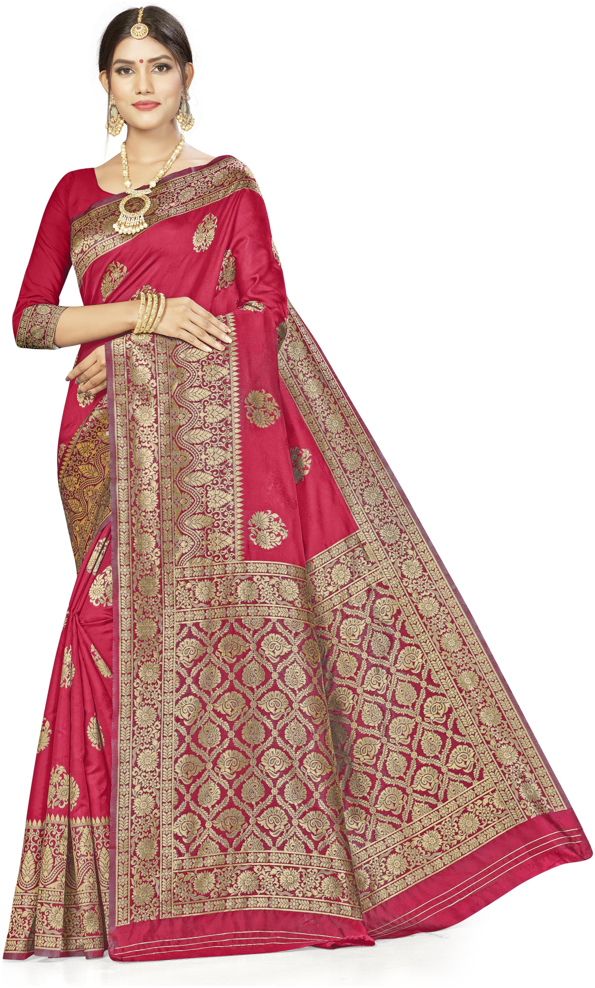 

MANVAA Silk Woven Pink Regular Saree For Women