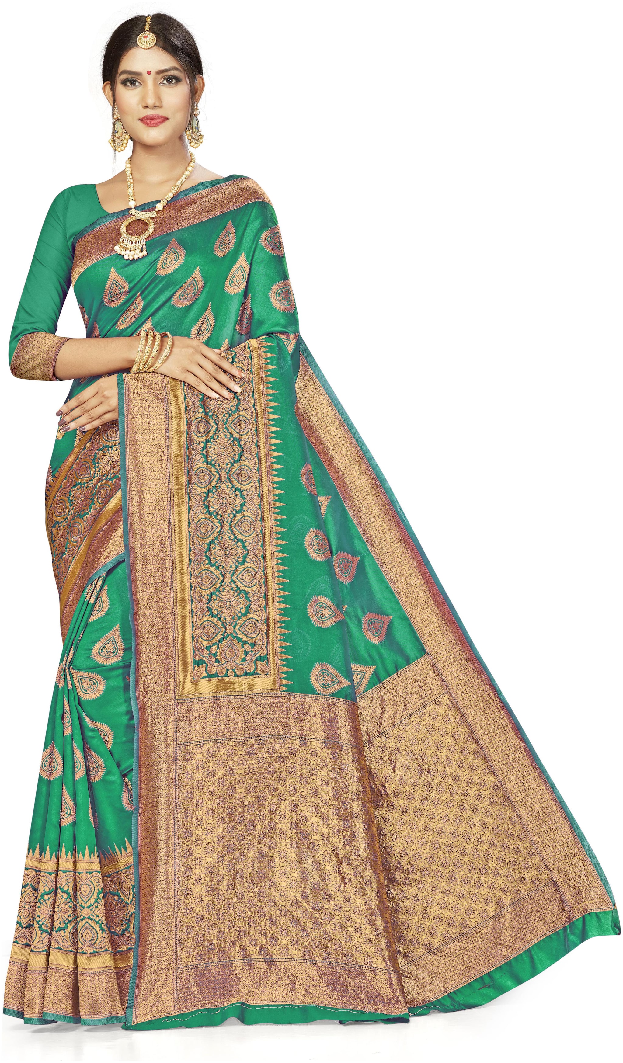 

MANVAA Silk Woven Green Regular Saree For Women